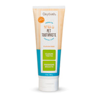 Empaque de Oxyfresh pasta dental para gatos y perros, cuidado bucal diario.