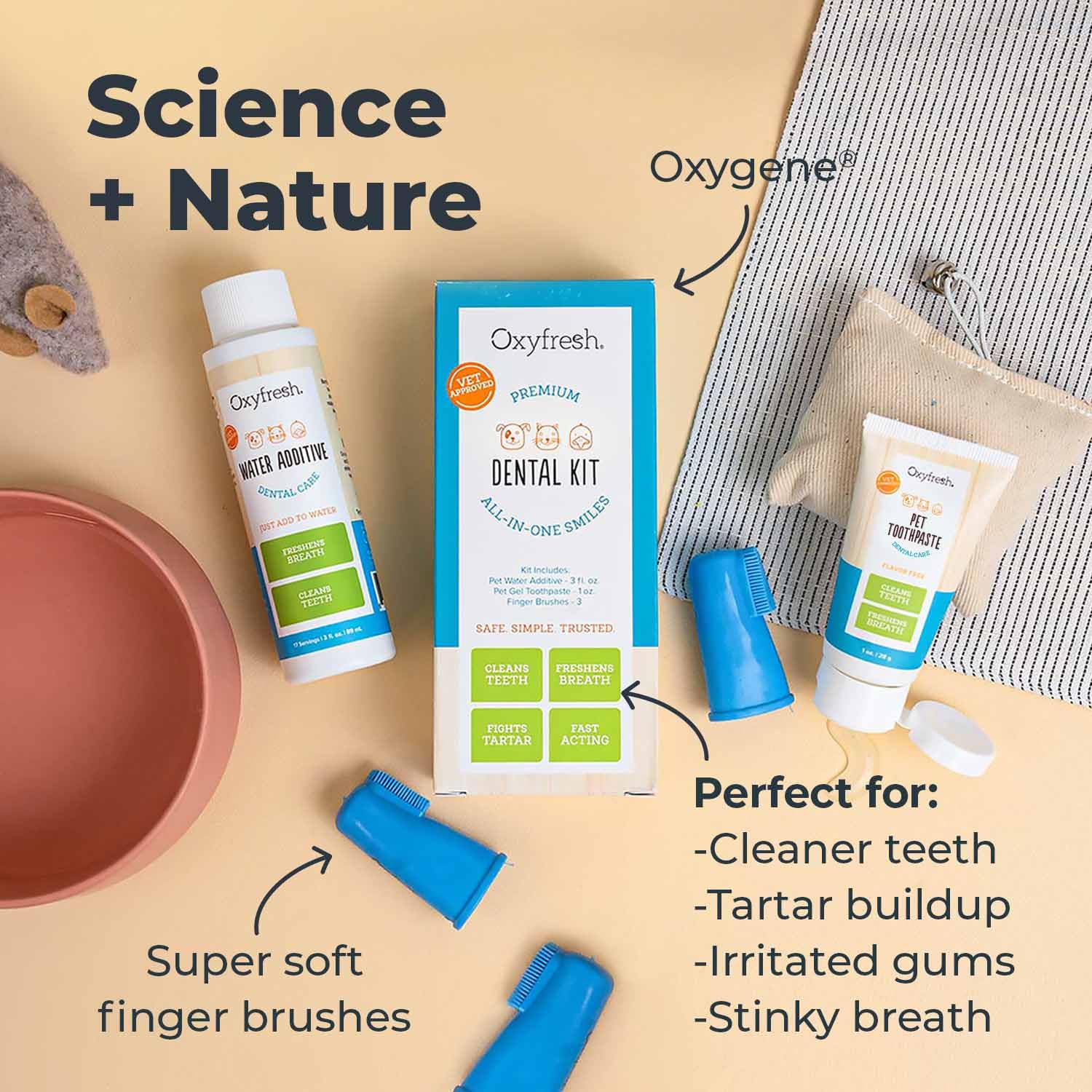 Kit dental completo de Oxyfresh para uso doméstico.