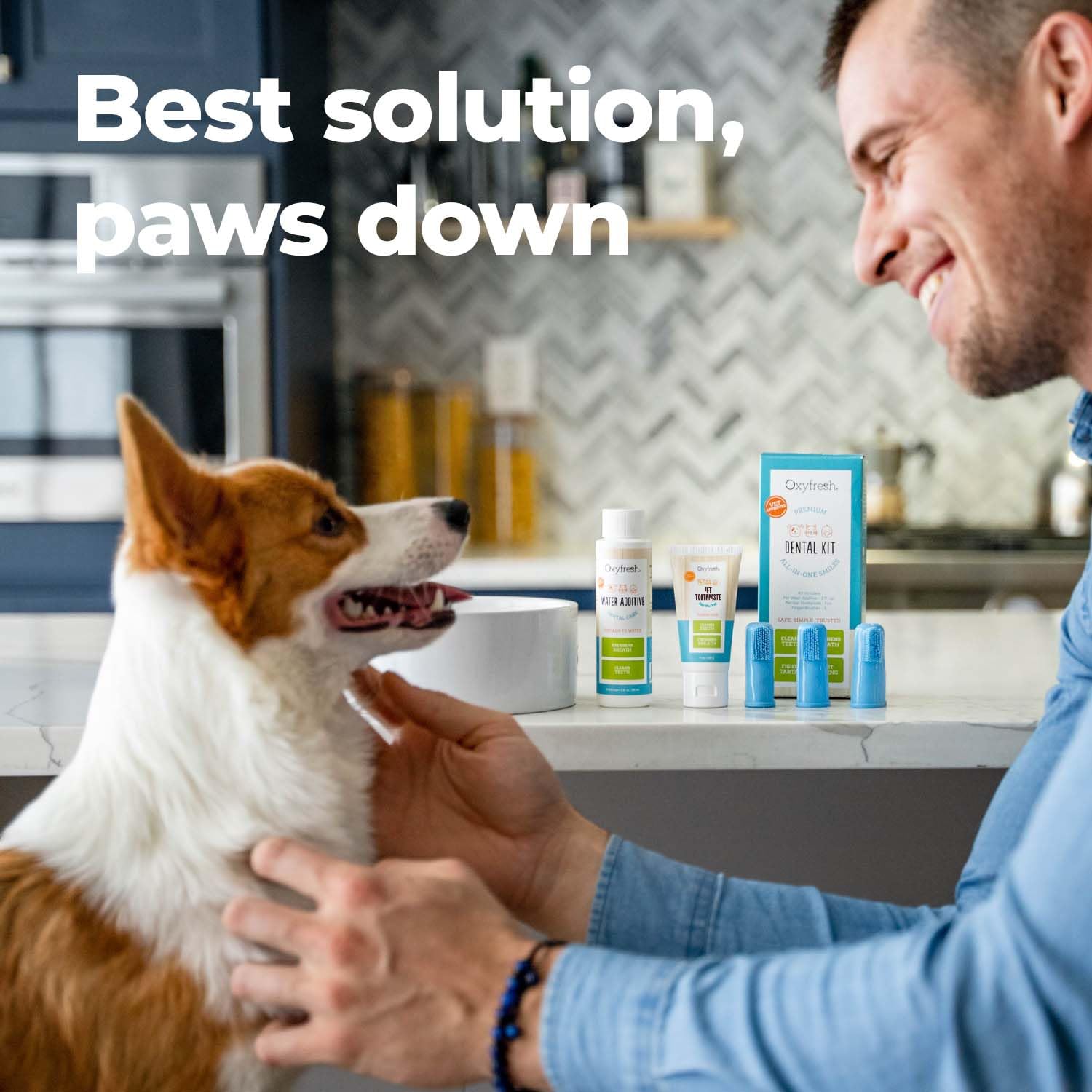 Fórmula no tóxica y sabor neutro de Oxyfresh para mascotas exigentes.