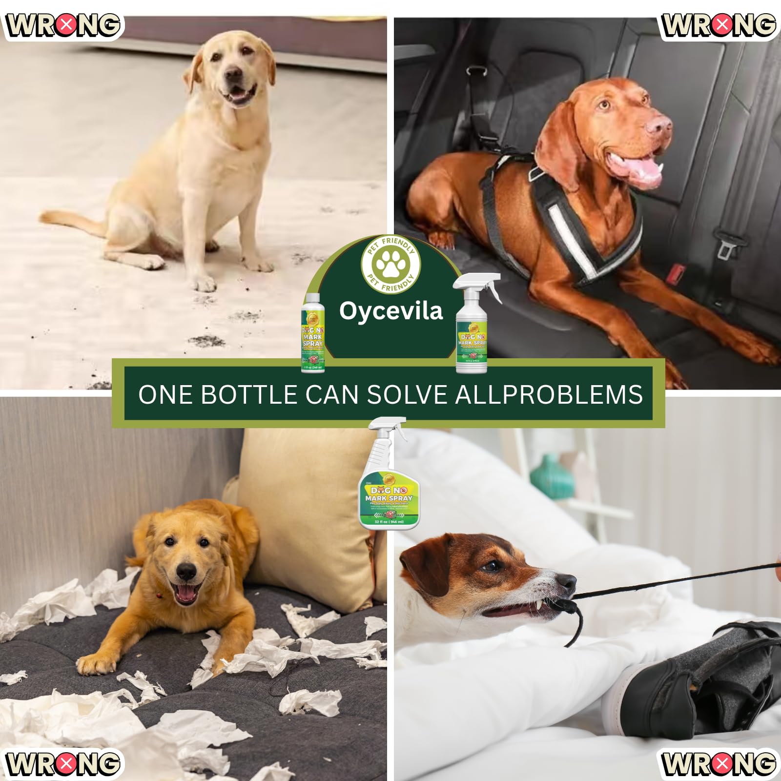 Oycevila cachorro evitando marcaje en interiores, útil para delimitar zonas permitidas.