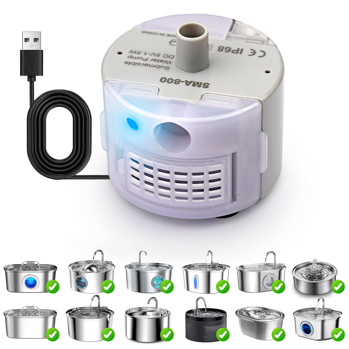 Bomba OYES para fuente de gatos SMA-800, flujo estable para agua fresca.