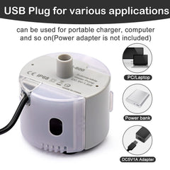 Bomba OYES IP68 con alimentación USB, uso versátil en casa.