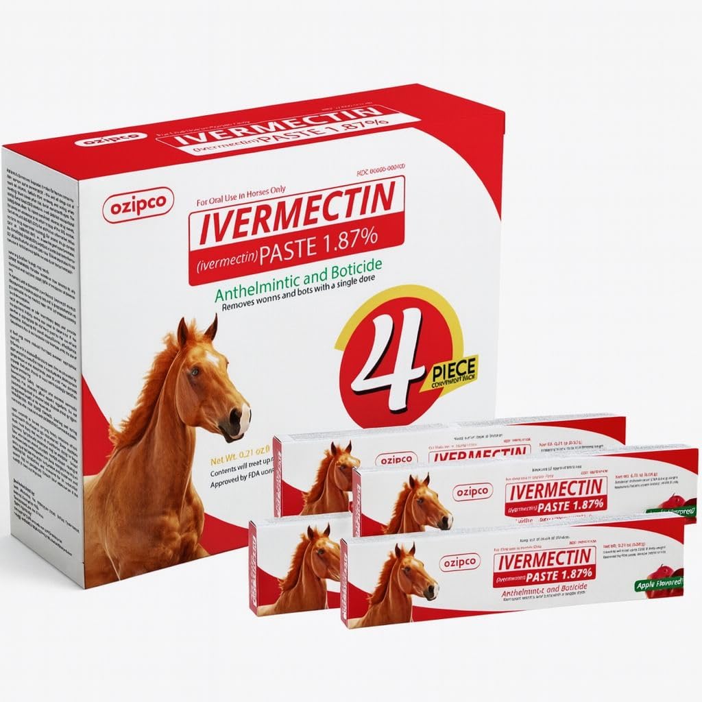 Envase de OZIPCO Ivermectina para caballos, 6,08 g para dosificación precisa.