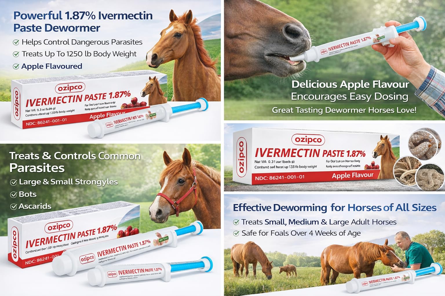 Dosificación para caballos grandes, hasta 1250 lb, con OZIPCO.