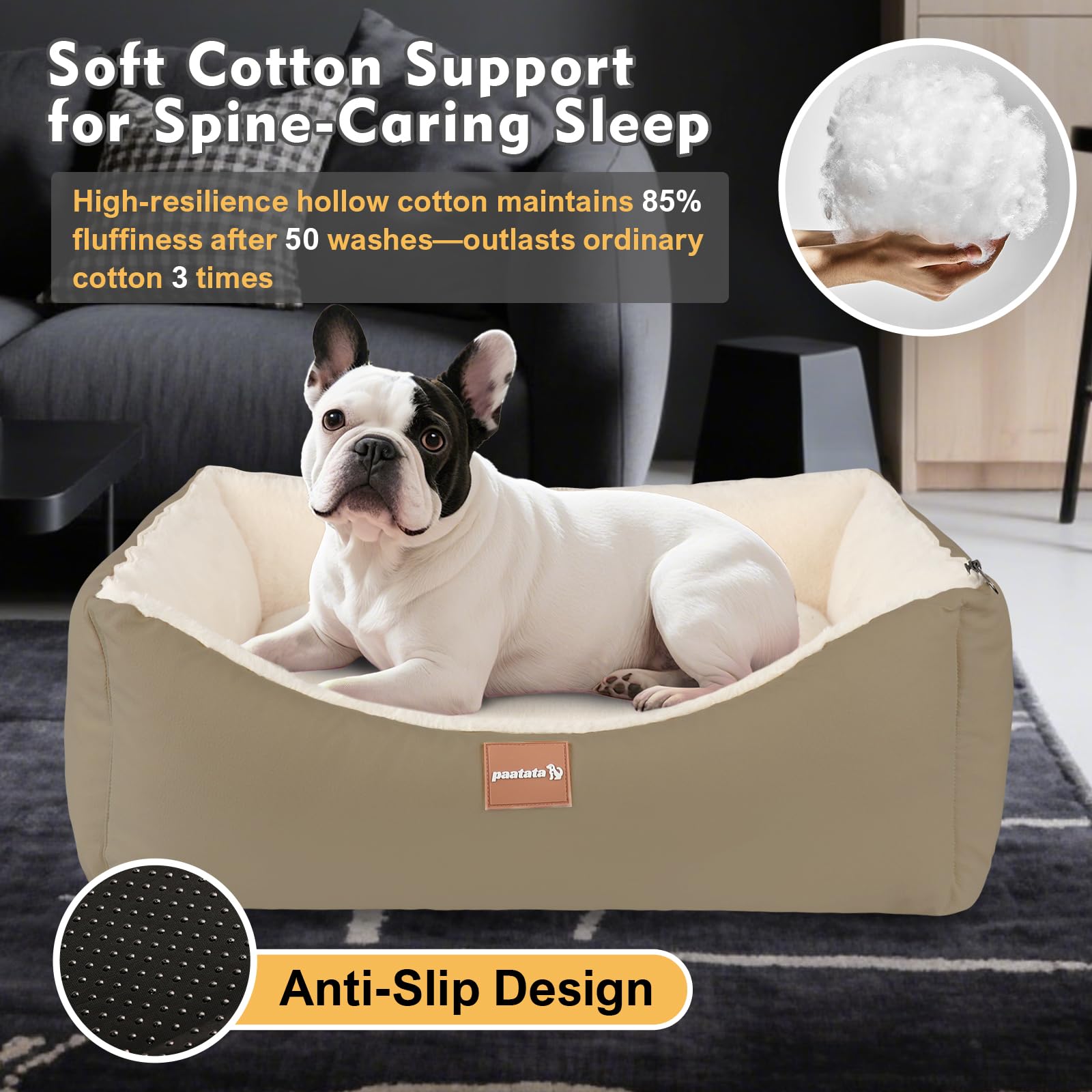 Cama paatata con base antideslizante para evitar deslizamientos.