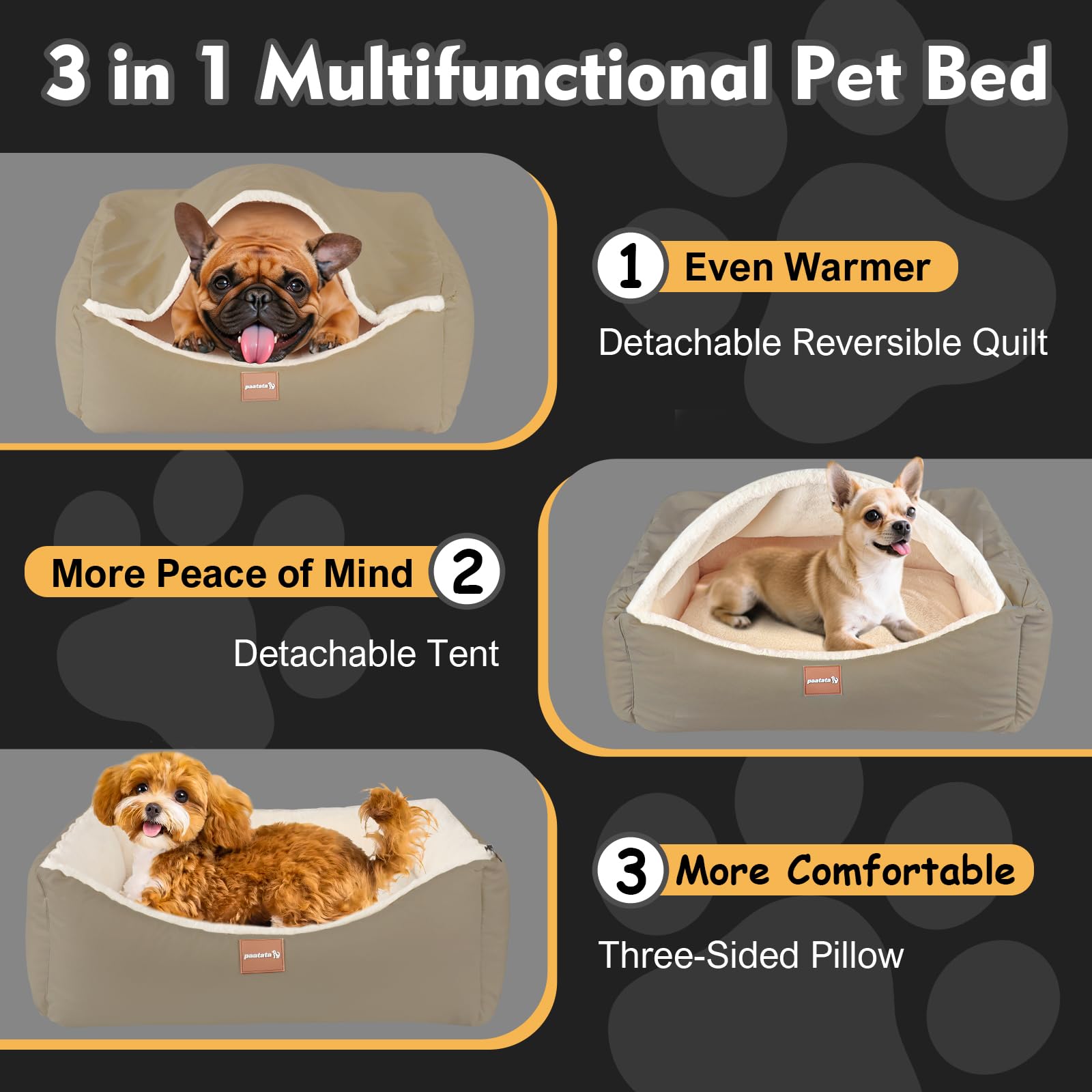Cama paatata con cuero y felpa, ideal para uso todo el año.