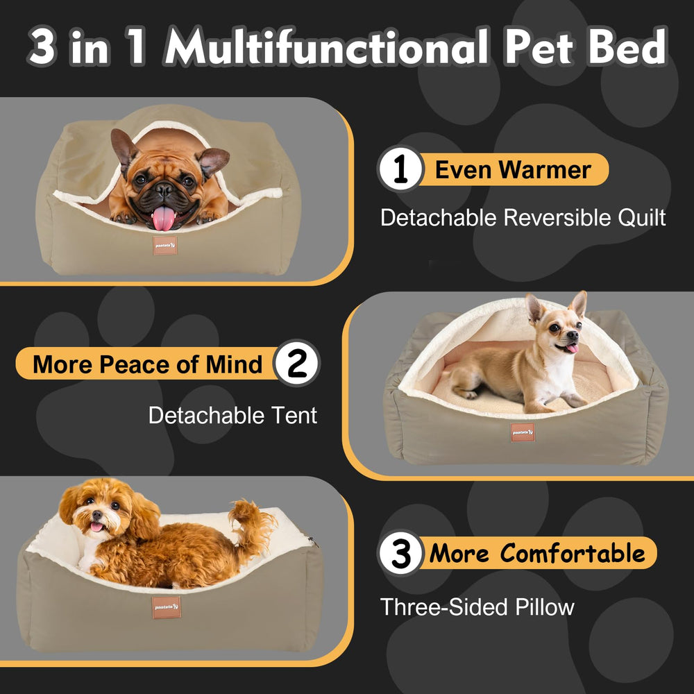 Cama paatata con cuero y felpa, ideal para uso todo el año.