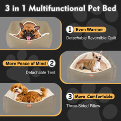 Cama paatata con cuero y felpa, ideal para uso todo el año.