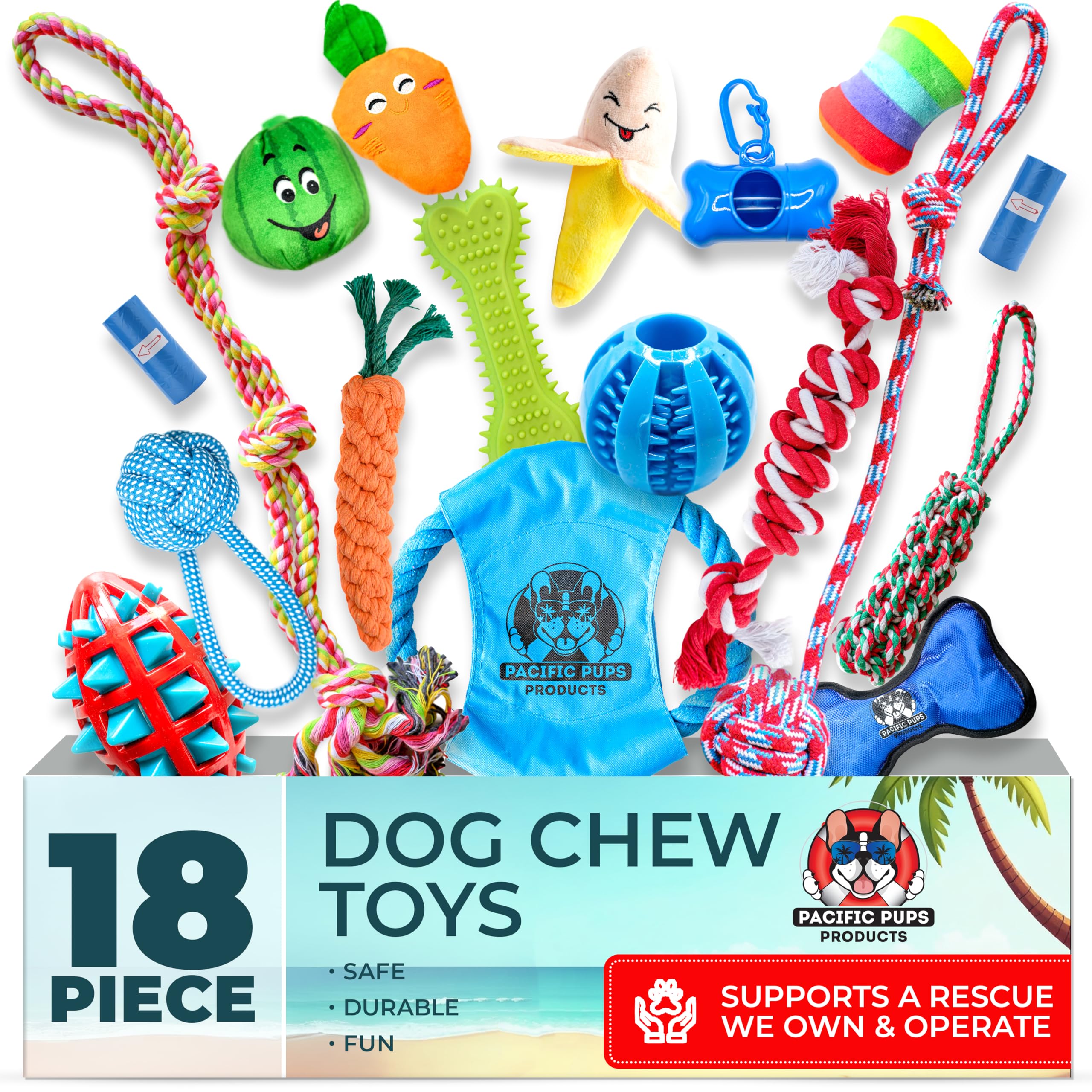 Pacific Pups Juguete masticar para perro, ideal para entretenimiento y dentición.