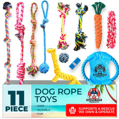 Pacific Pups Products, paquete de 11 cuerdas para perros medianos, ideal para jugar y masticar.