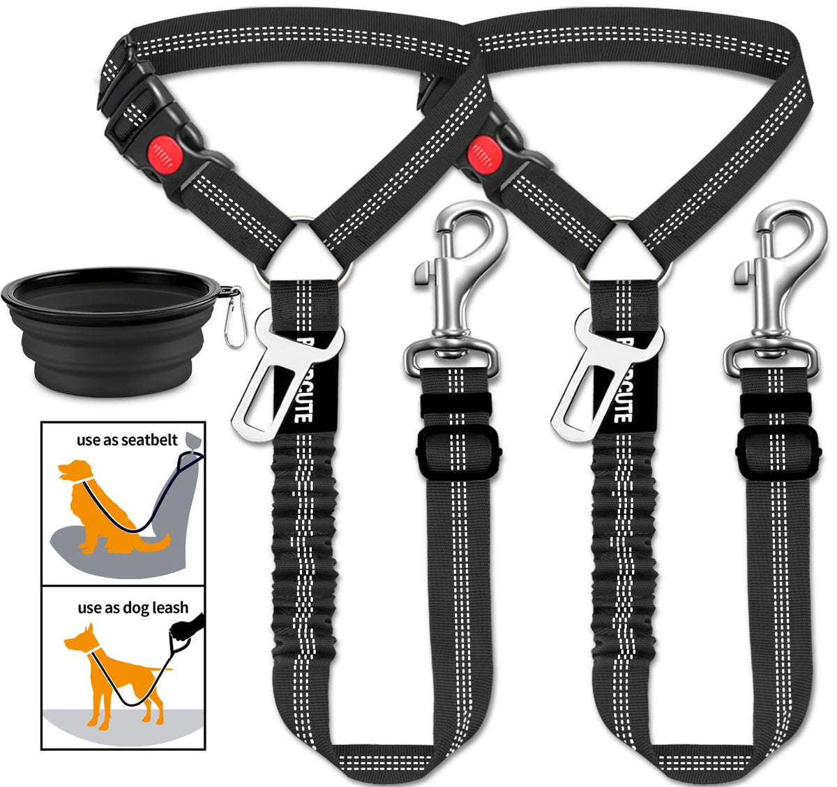 Paercute cinturón para perros en coche con diseño 3 en 1 para viaje seguro