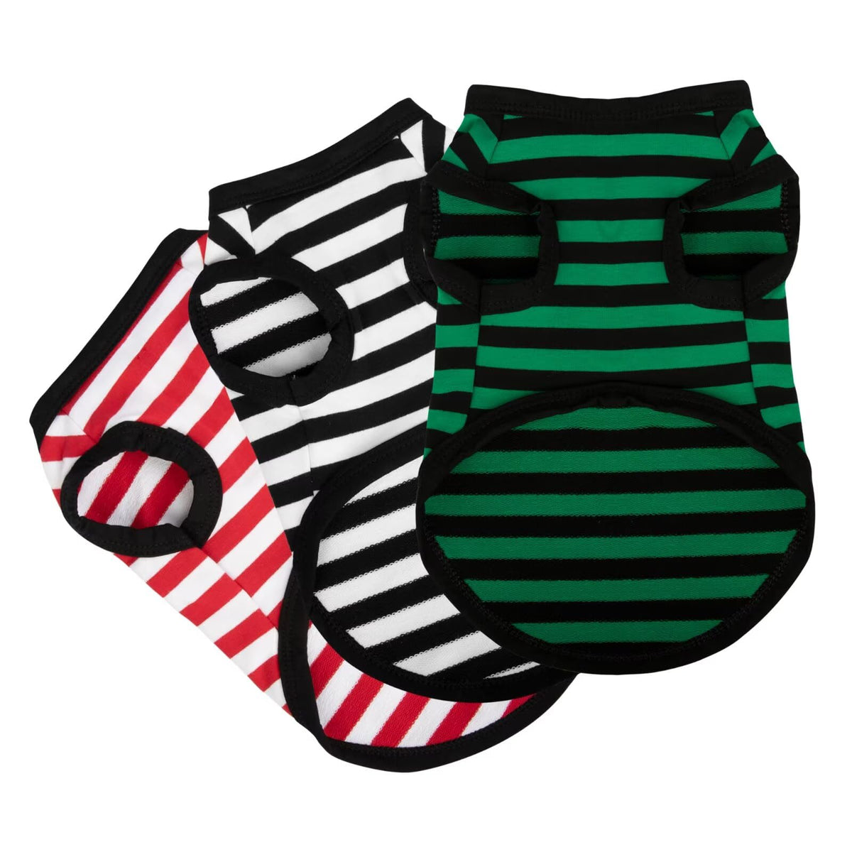 Paiaite camiseta perro rayas sin mangas, colores rojo-verde-negro, ideal para paseos diarios.