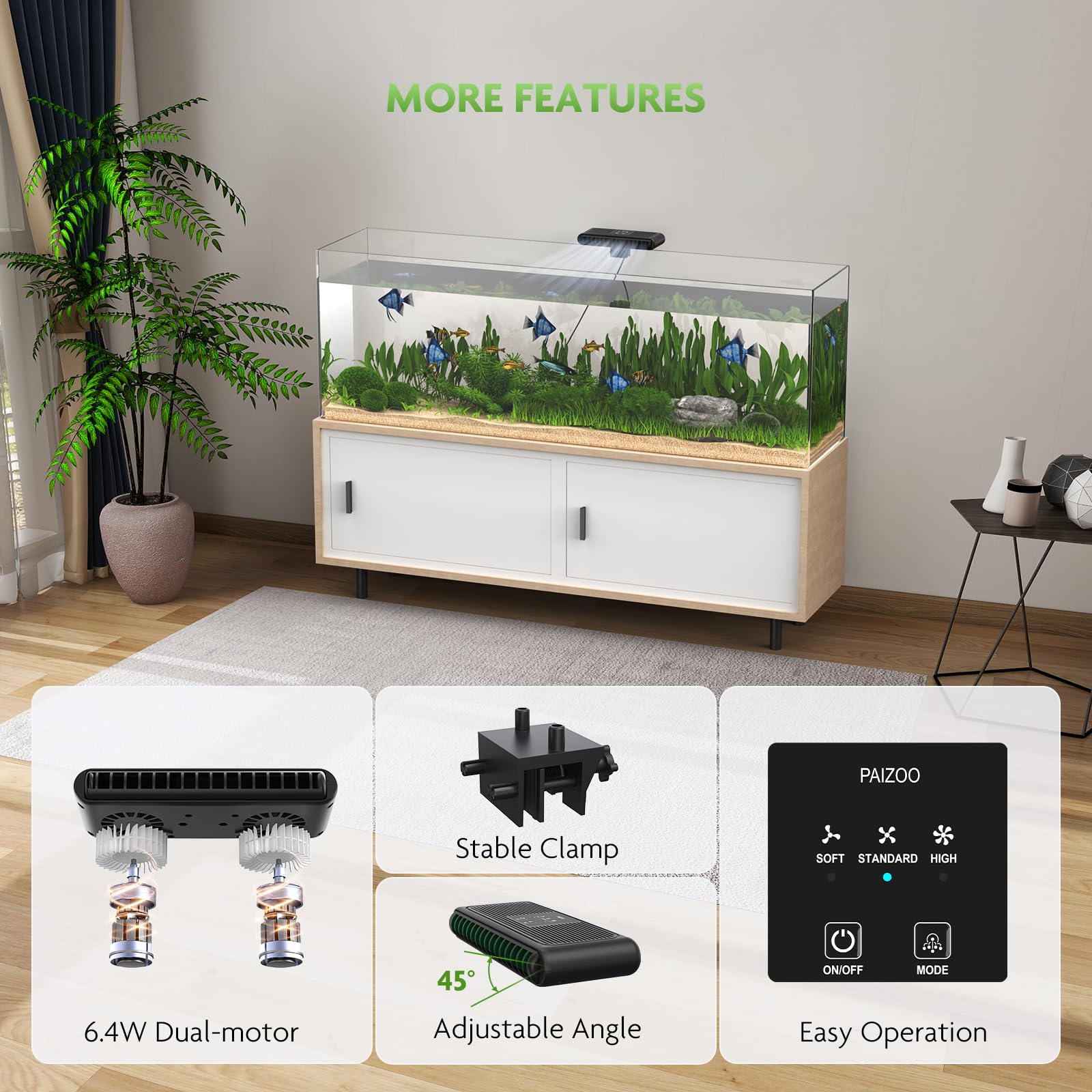 PAIZOO Diseño silencioso con motor de cobre para agua tranquila.