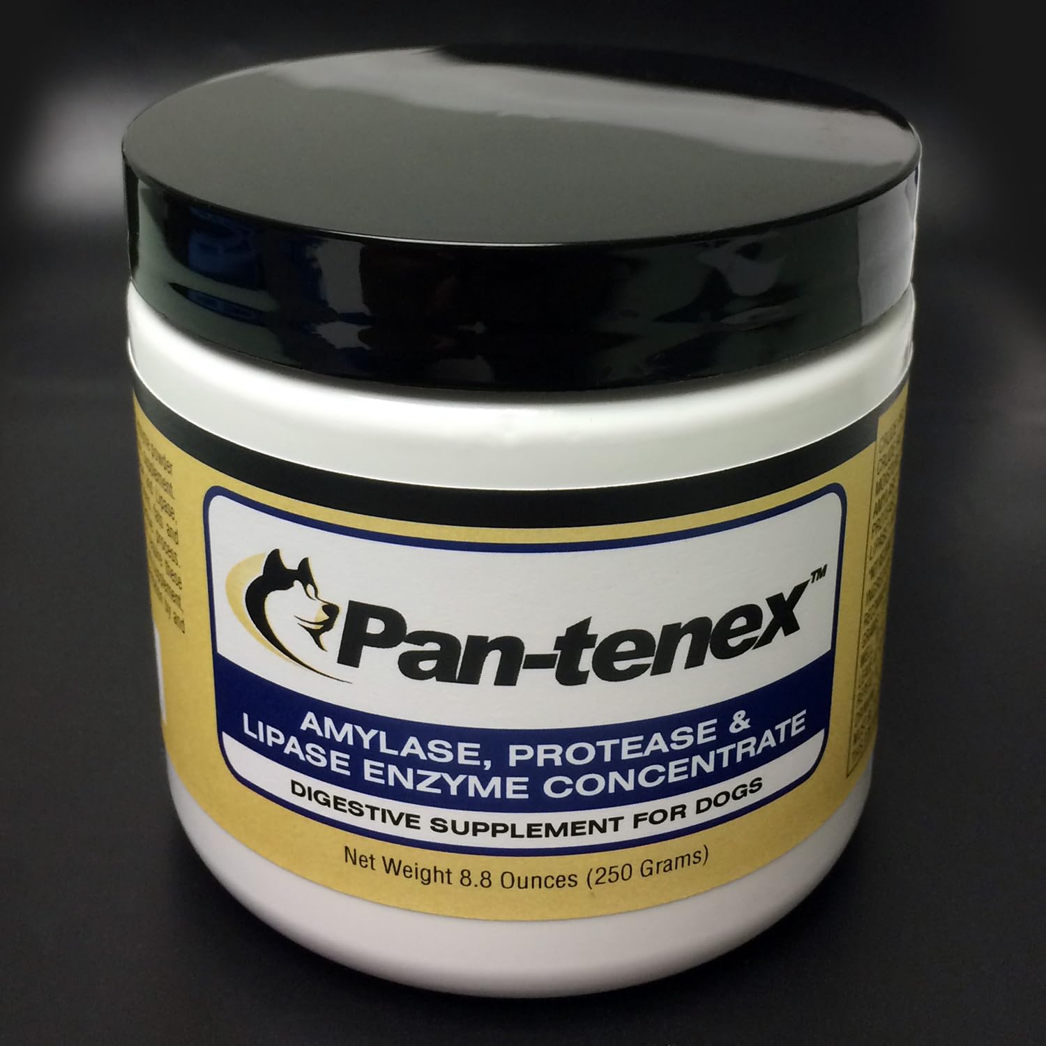 Pan-tenex empaque frontal, suplemento enzimático para perros que apoya la digestión.