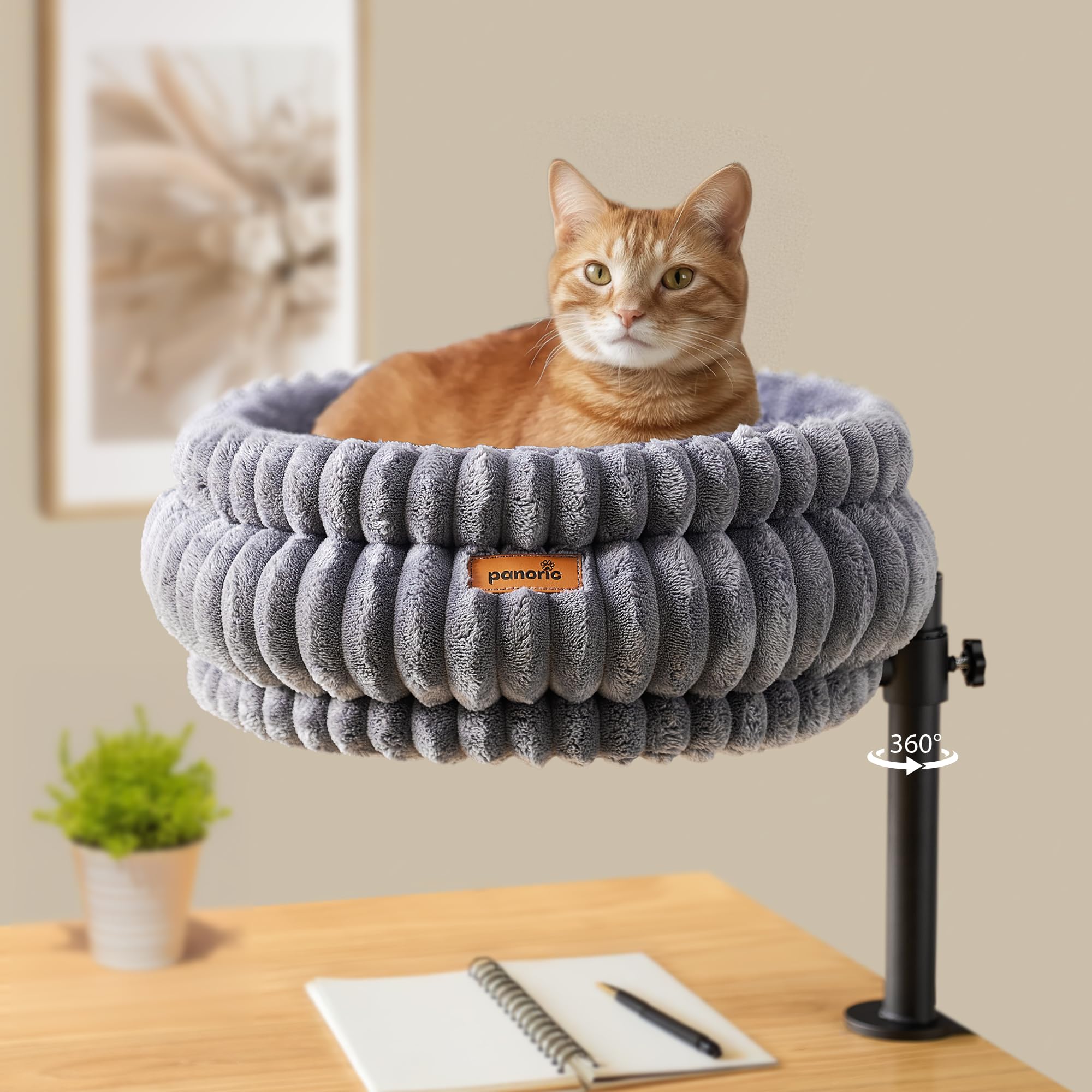 PANORIC Cama de Gato para Escritorio con giro de 360° para vista cómoda del felino.