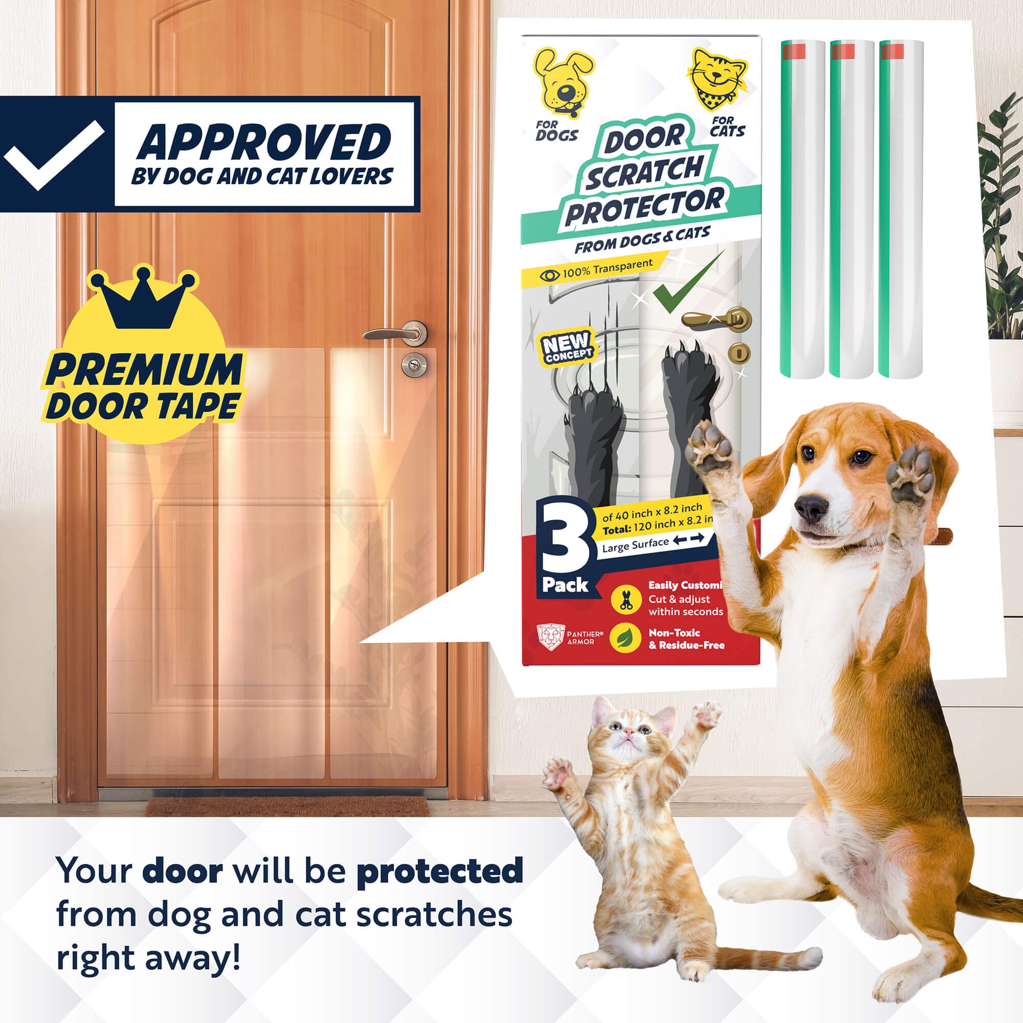 Película transparente Panther Armor para puerta mantiene la estética sin cambios visibles.