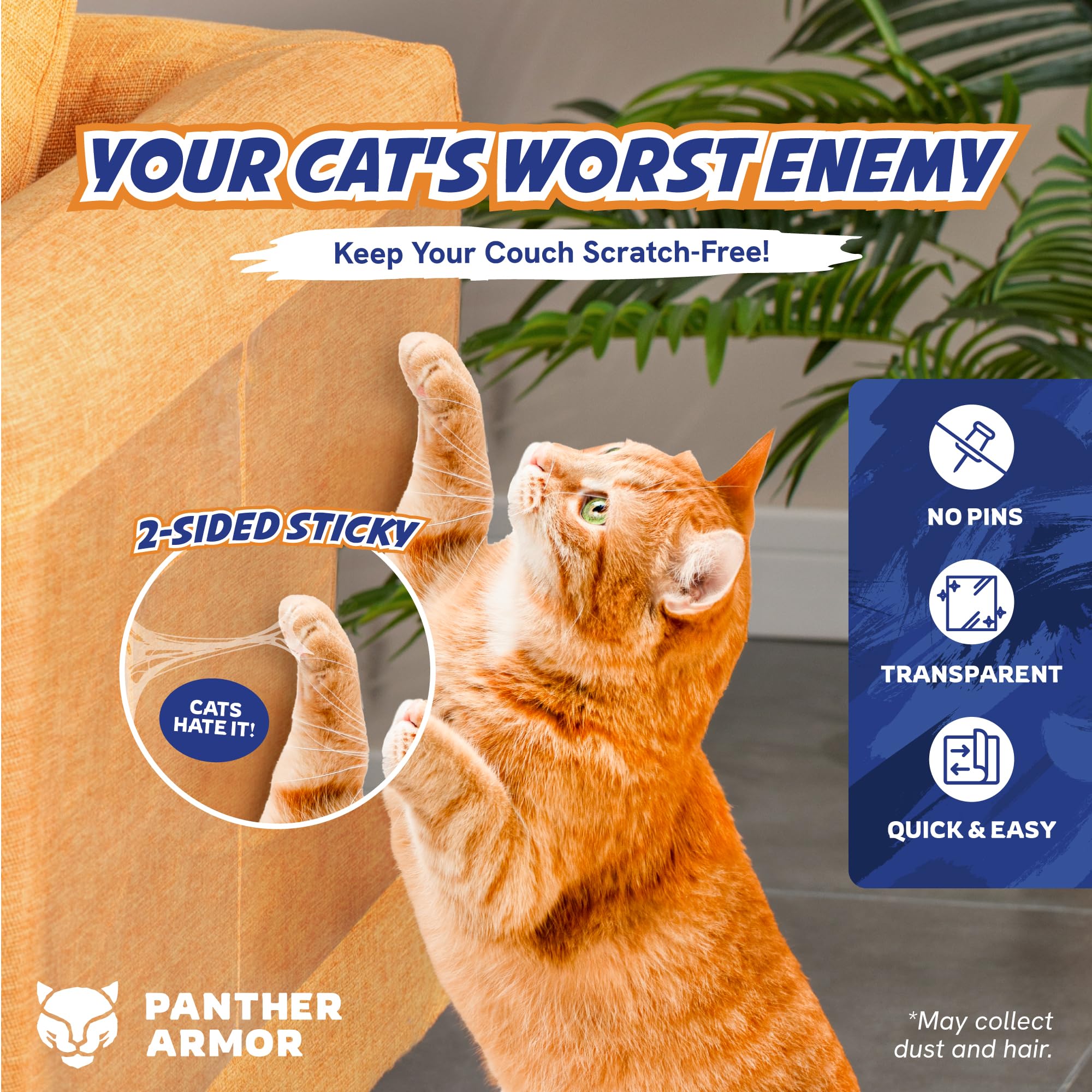 Protección transparente para sofá Panther Armor, evita marcas visibles.