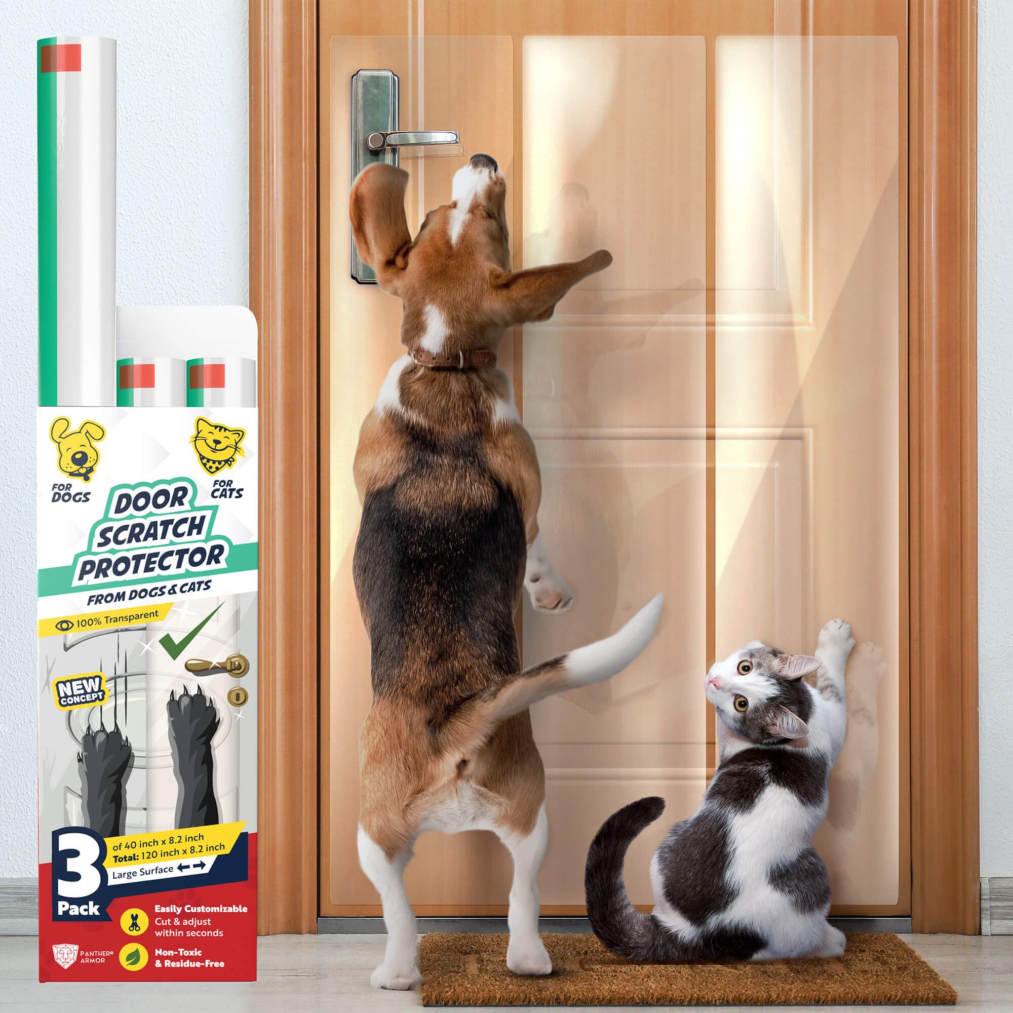 Protector Panther Armor 3-Pack instalado en puerta para evitar rayones.