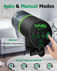 Papettly alimentador con capacidad de 200 ml para pellets o polvo.