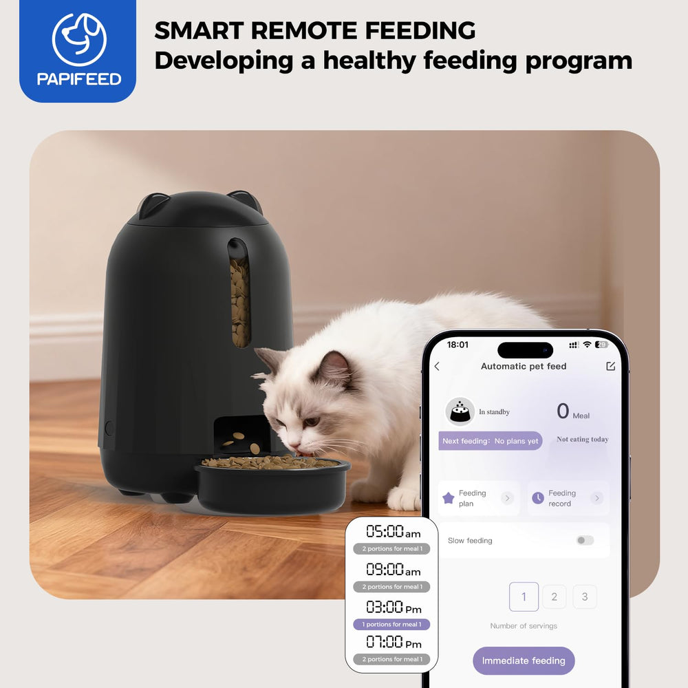 PAPIFEED vista con conectividad wifi 2,4 GHz para programar comidas.