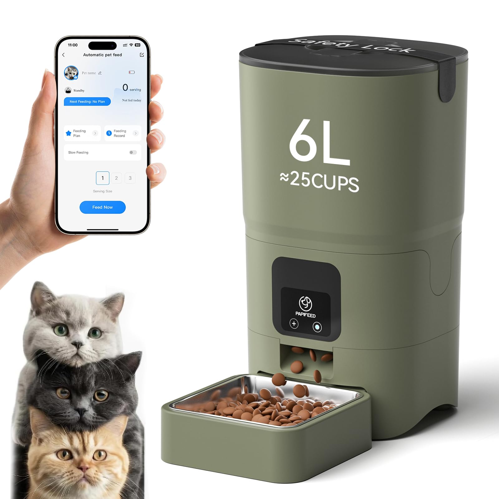 PAPIFEED alimentador automatico para gatos con wifi y control remoto práctico.
