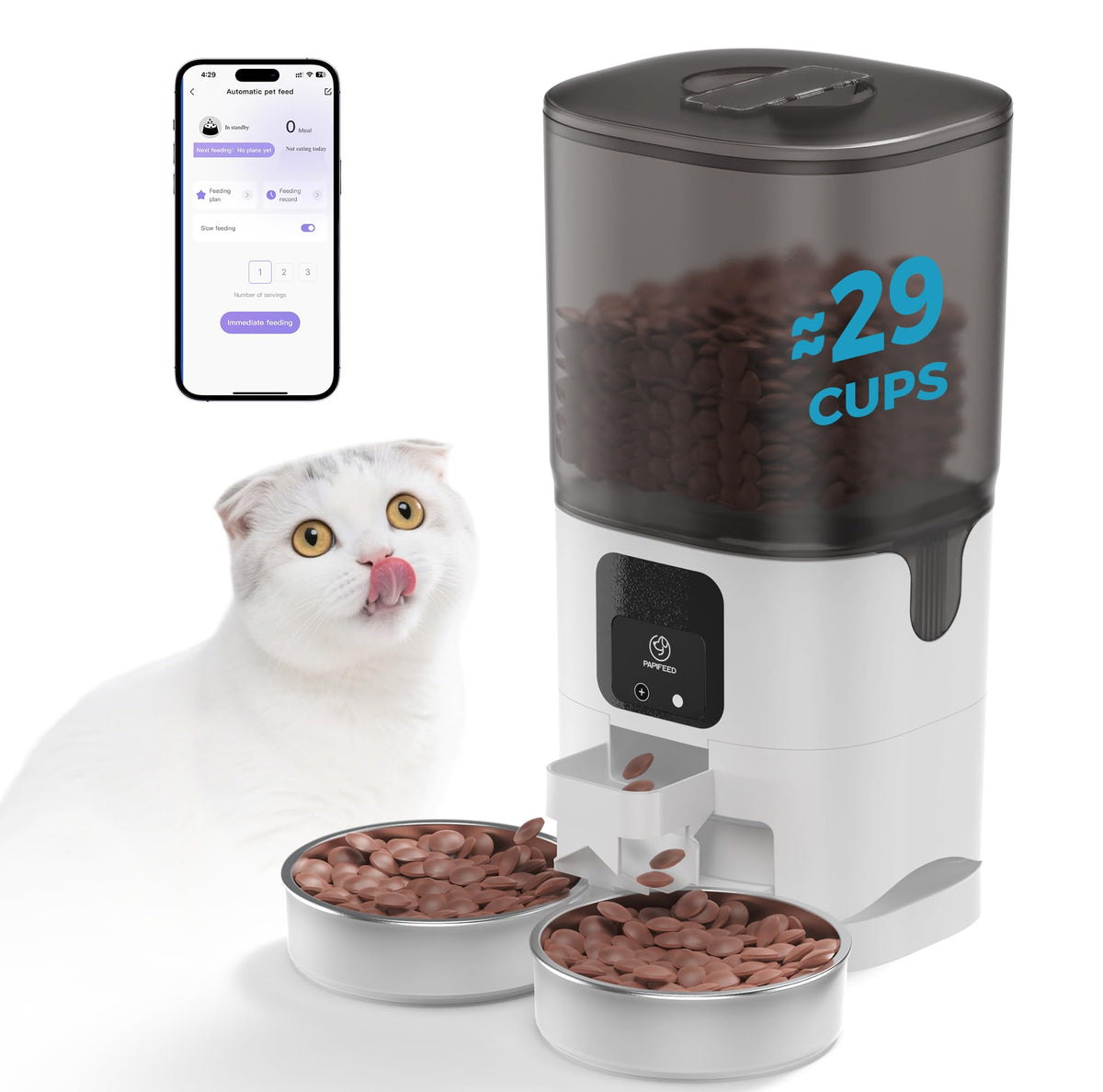 PAPIFEED alimentador para gatos con doble cuenco evita peleas entre dos felinos.