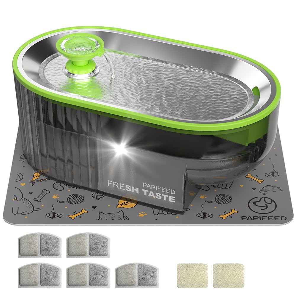 PAPIFEED bebedero para gatos en acero inoxidable 84oz para agua fresca y duradera.