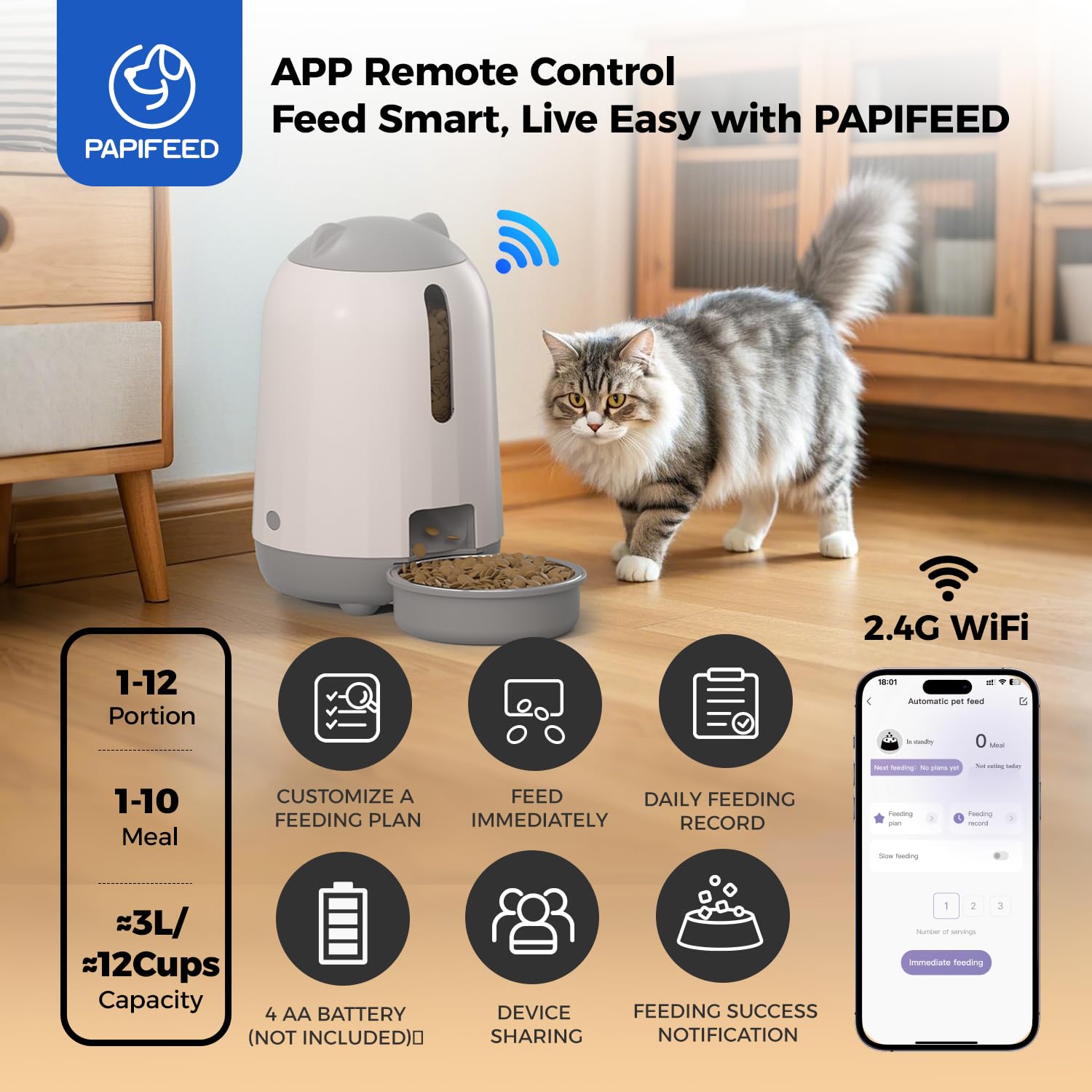 PAPIFEED: contenedor de alimento seco de tres litros para frescura.