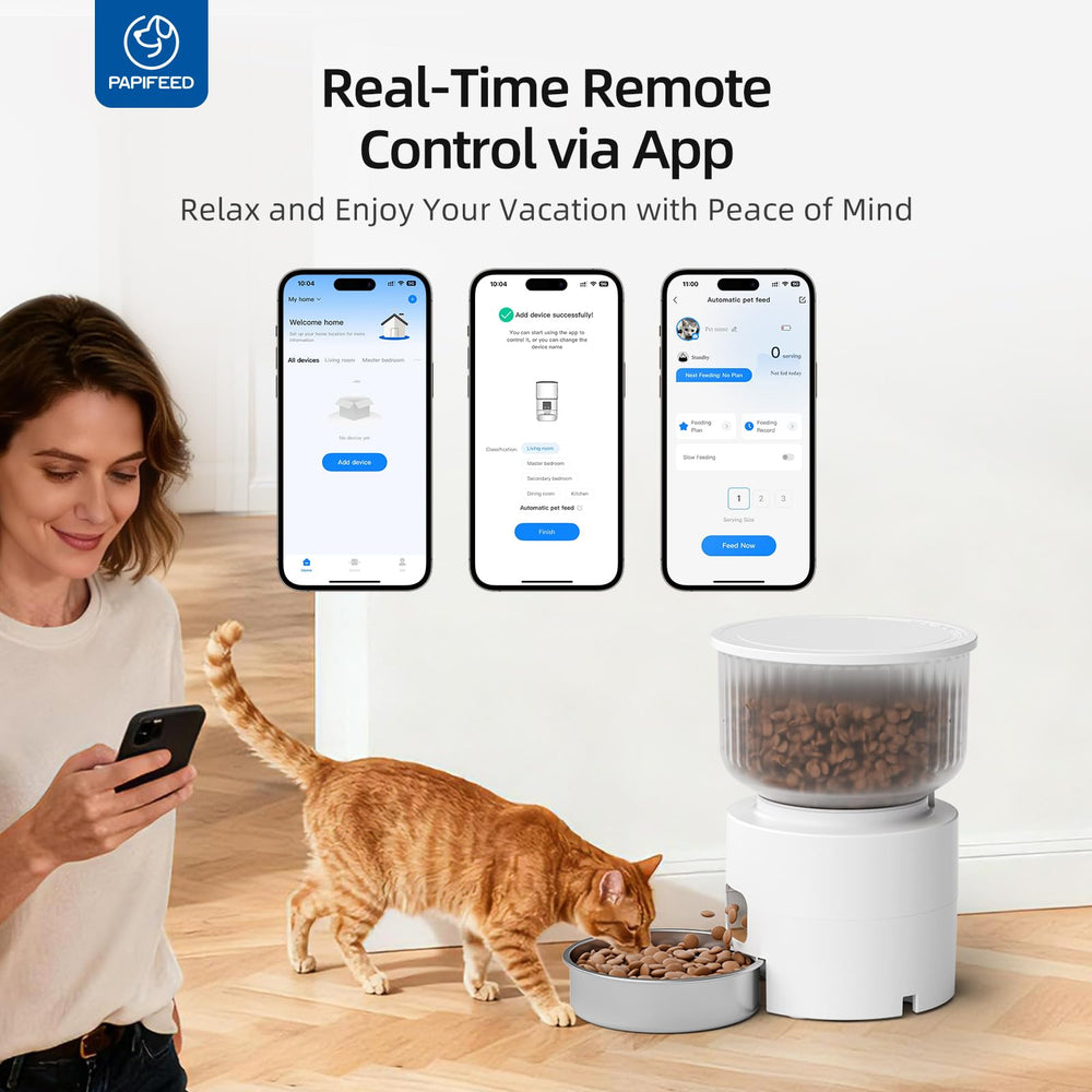 PAPIFEED app Smartlyn y conectividad 2.4 GHz para programar comidas desde el móvil.