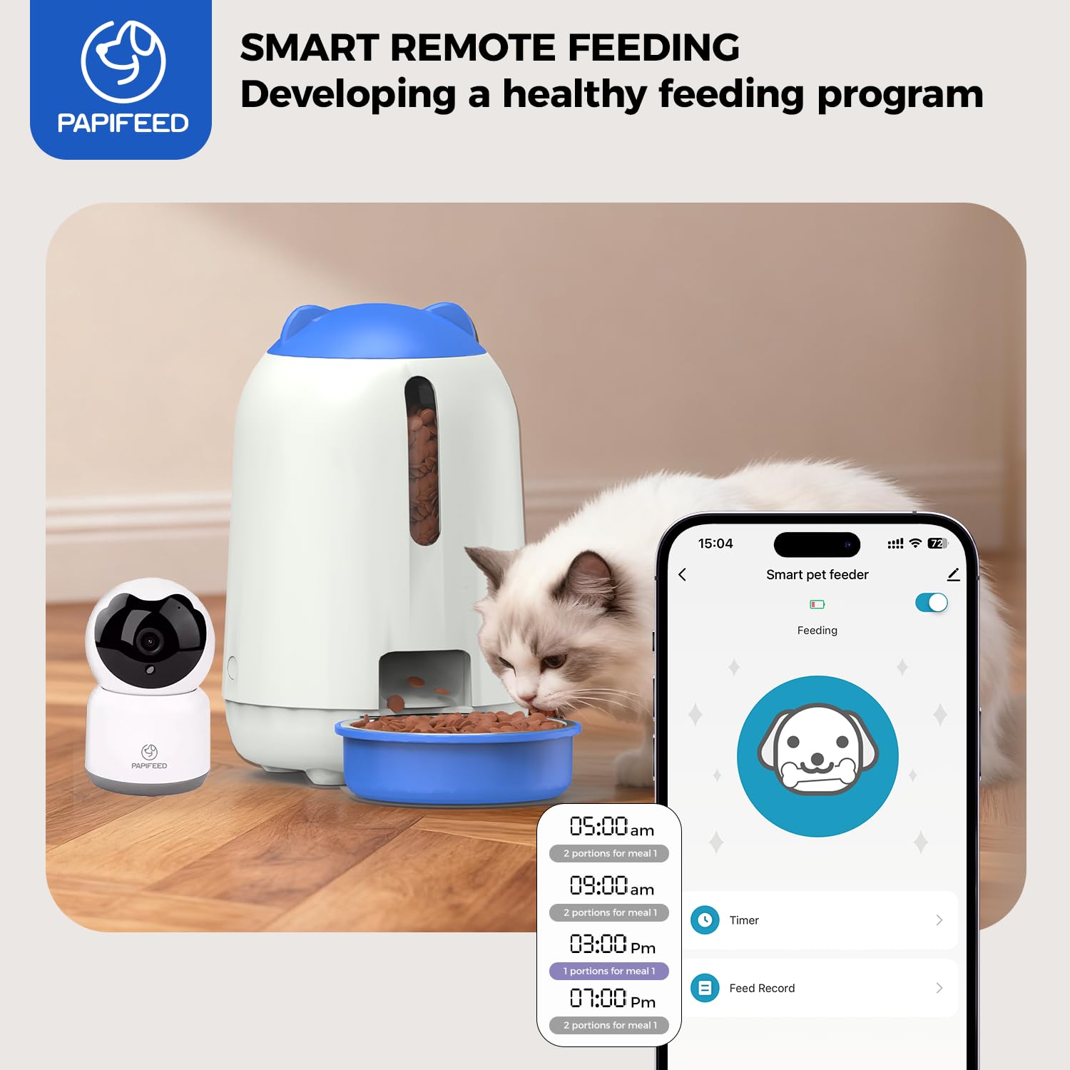 PAPIFEED control por app para programar porciones y horas.
