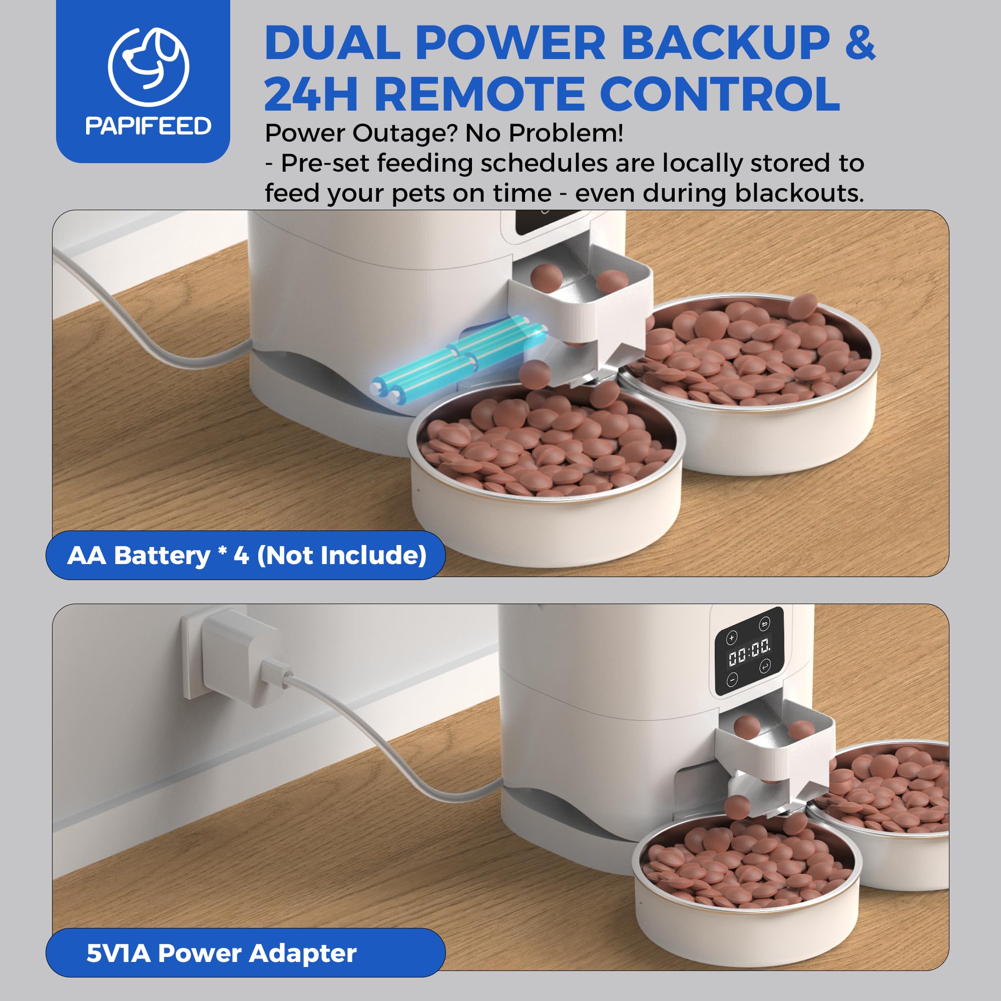 PAPIFEED tazón doble de acero inoxidable para alimentación higiénica