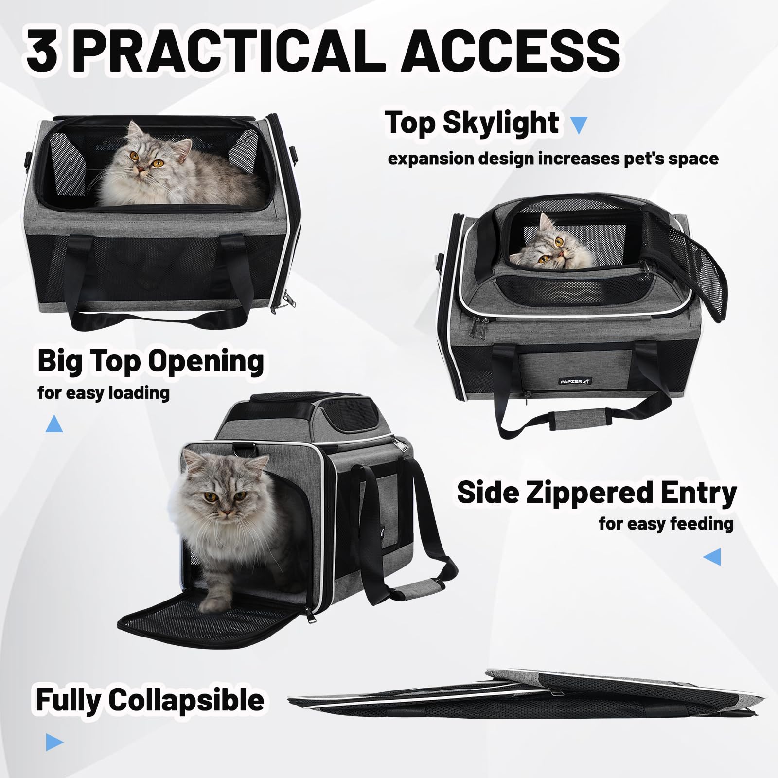 PAPZER transportín gato con malla de aire: ventilación óptima para días de viaje.