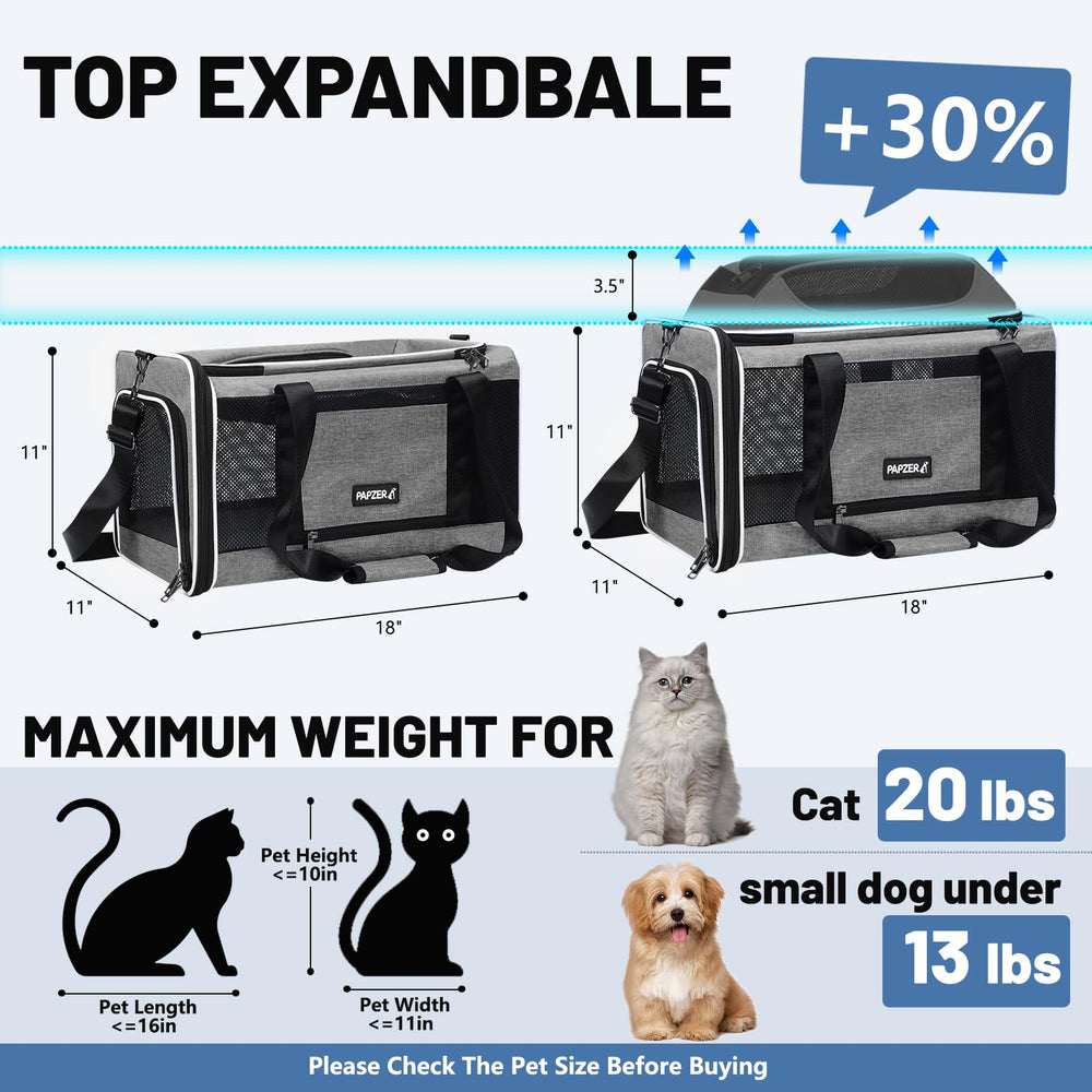 PAPZER transportín gato techo compactado: se guarda fácilmente bajo el asiento para cabina.