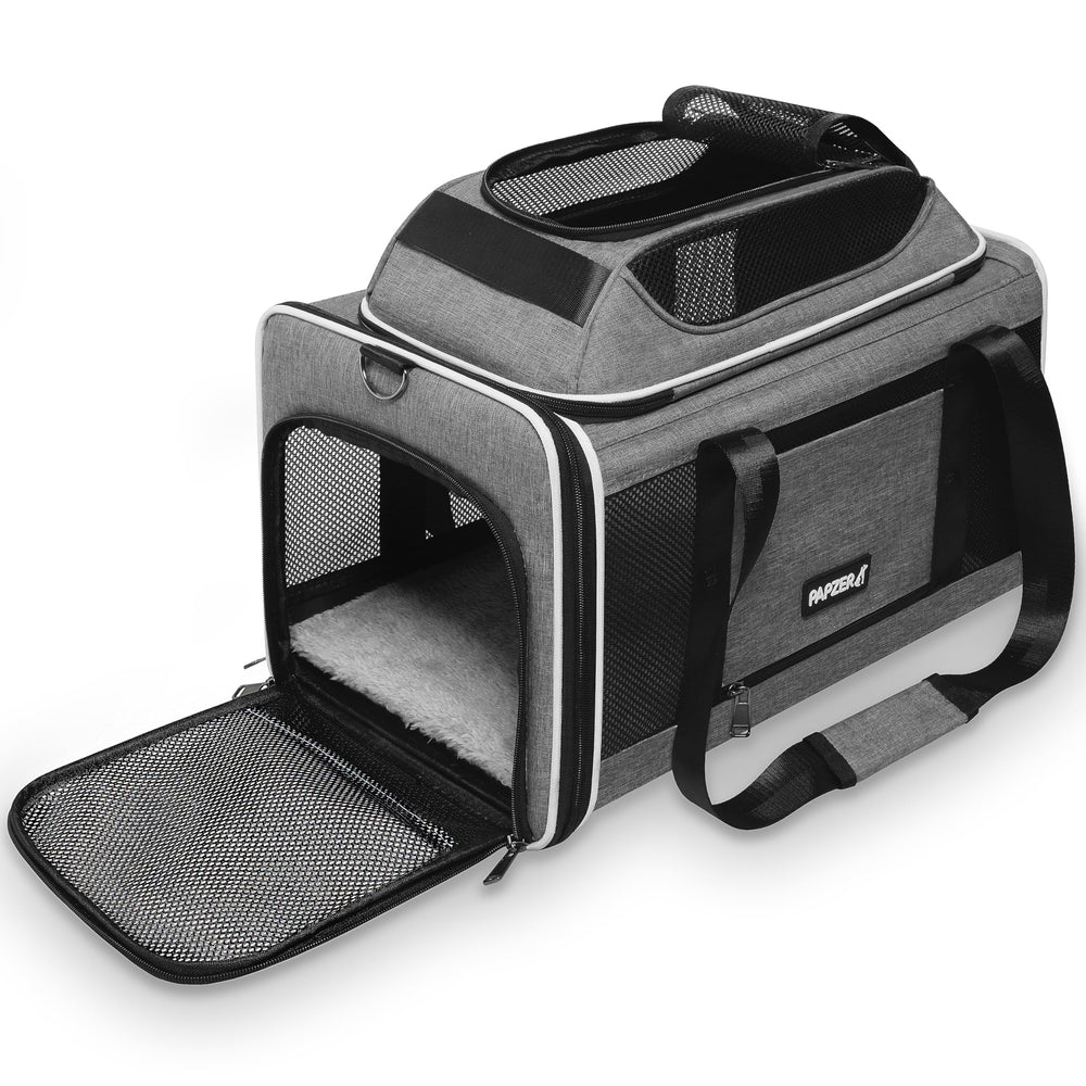 PAPZER transportín gato techo expandible: más altura para que la mascota estire el cuerpo durante el viaje.