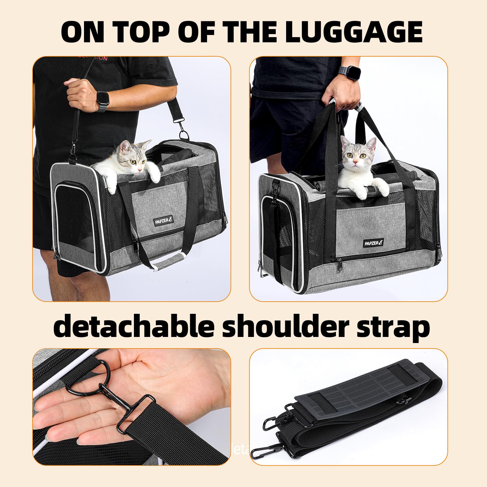 Correa de hombro ajustable PAPZER para viajar con manos libres.