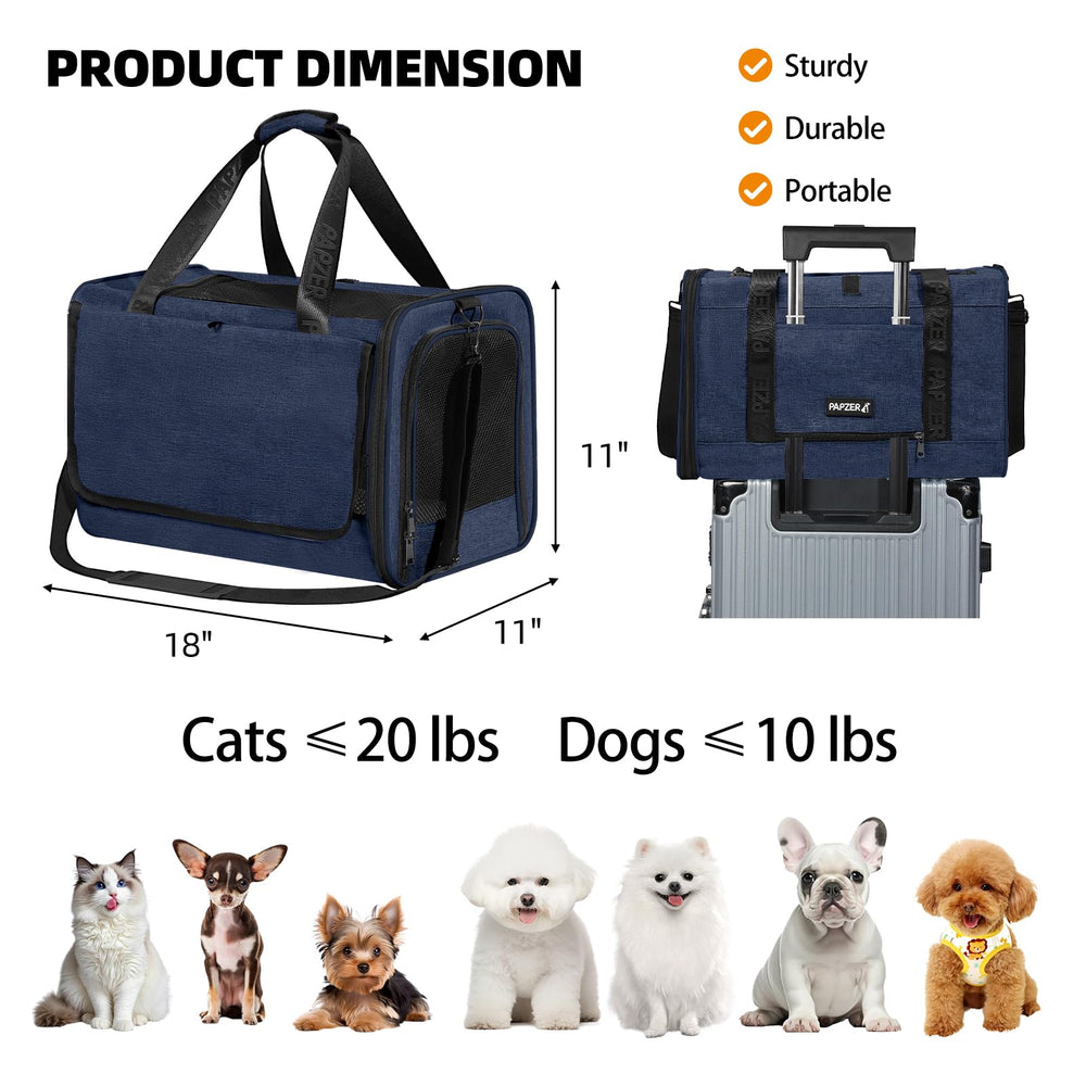 PAPZER cortina-privacidad-transportin-gato ayuda a calmar a tu mascota en ruta en azul marino.