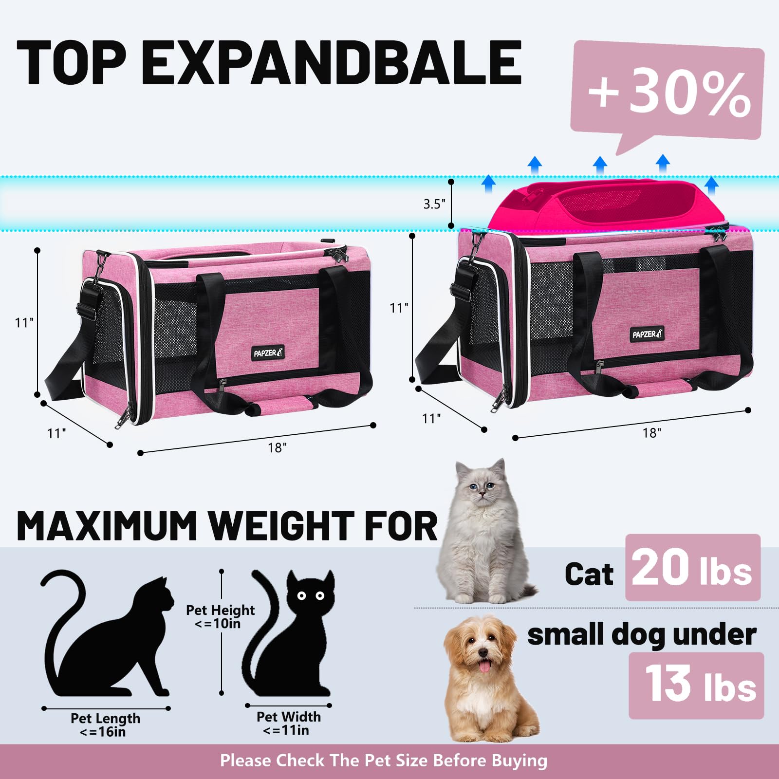 PAPZER transportín para gato en cabina compatible para viajar en avión.