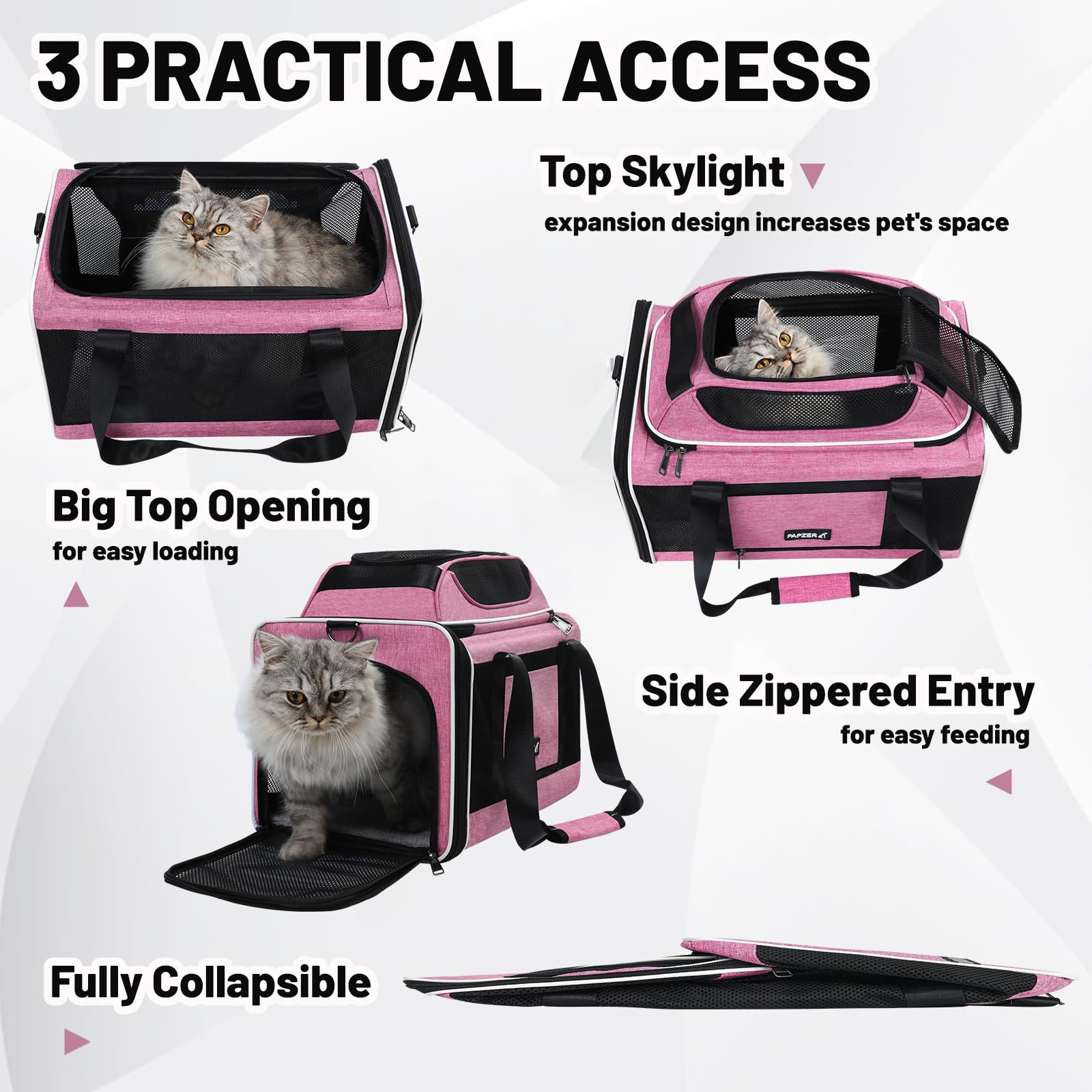 PAPZER transportín para gato con mallas de aireación para ventilación óptima.
