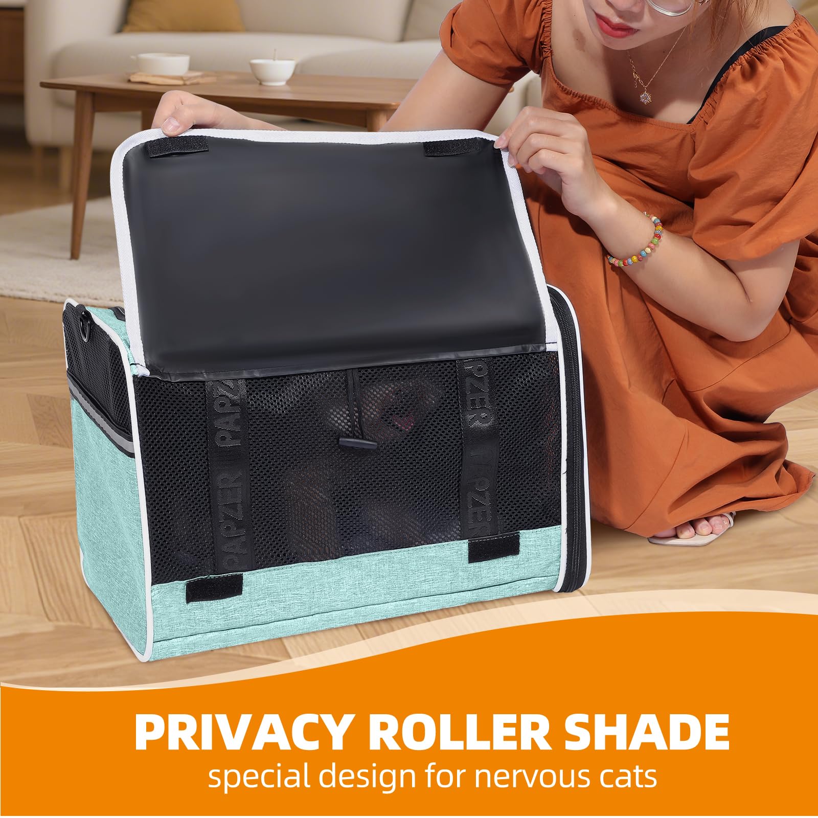 PAPZER porta-mascotas media turquesa: paneles de malla transpirables para buena ventilación.