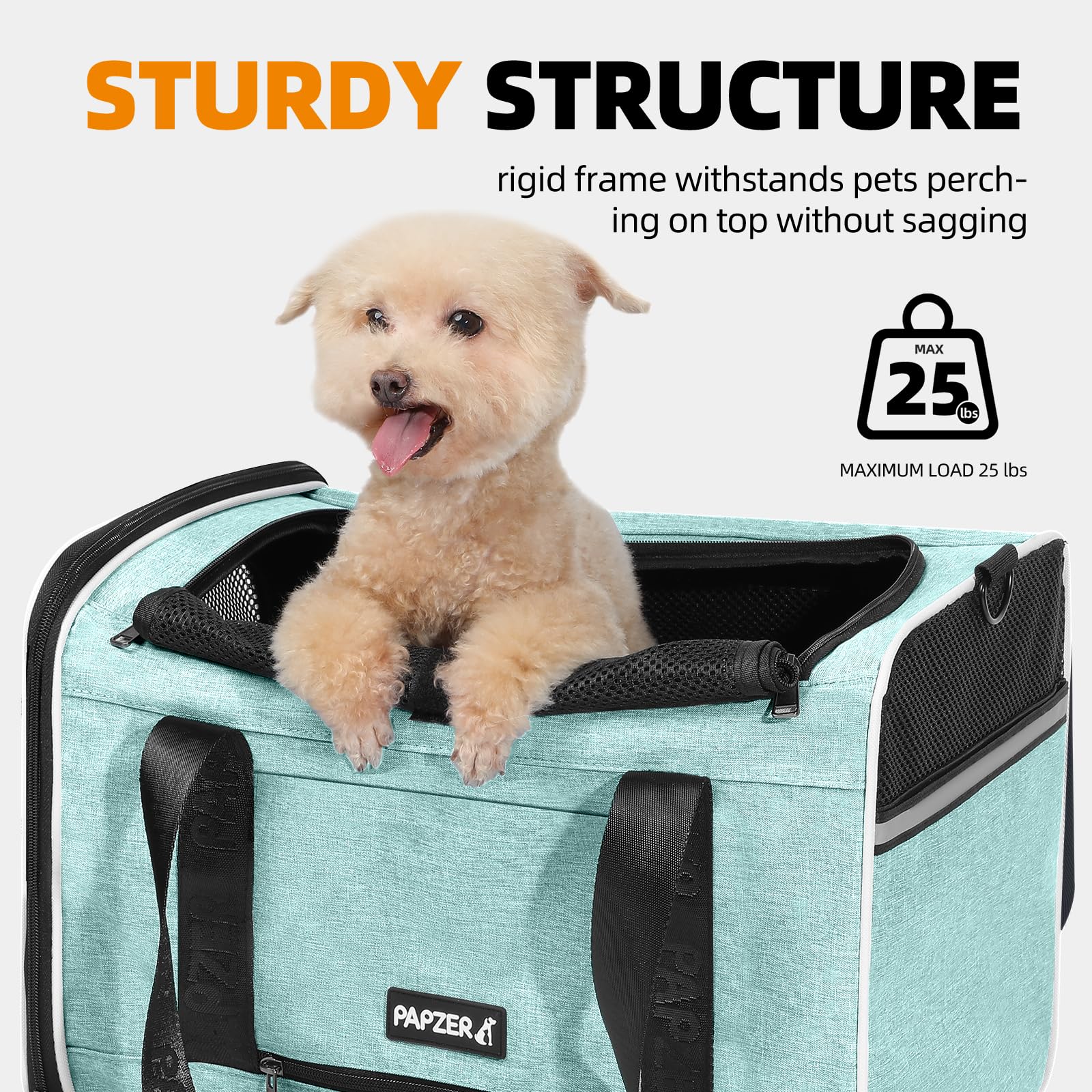 PAPZER porta-mascotas media turquesa: sistema 2 en 1 para coche y avión.