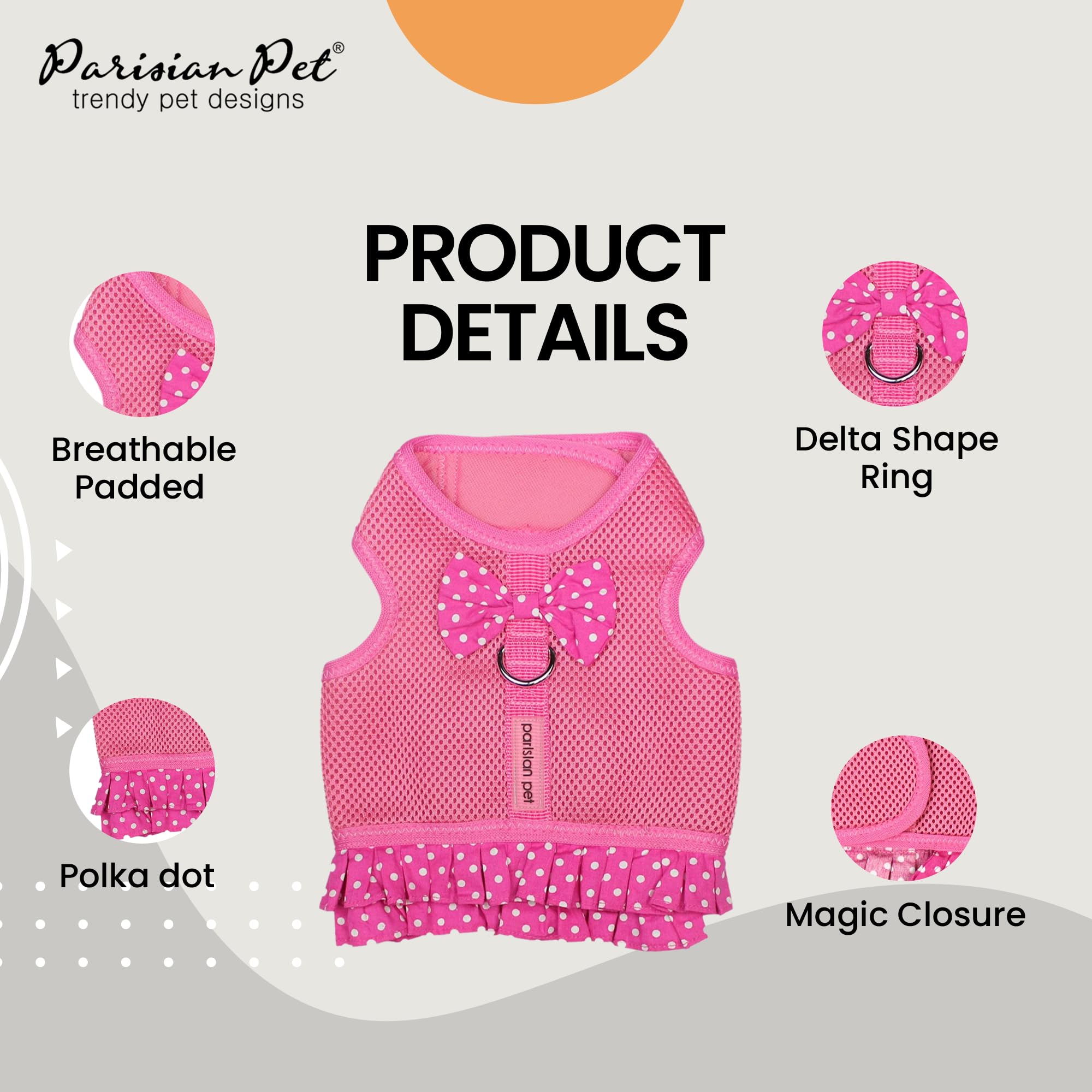Arnés Parisian Pet rosa vestido de malla para comodidad