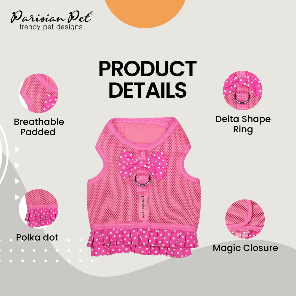 Arnés Parisian Pet rosa vestido de malla para comodidad