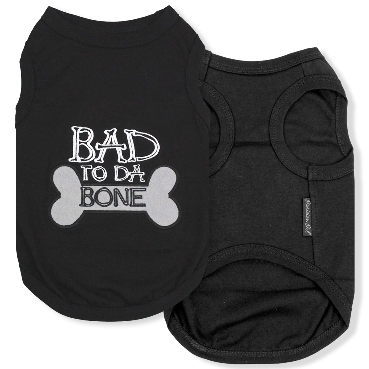 Camiseta Parisian Pet bordado Bad To Bone, estilo distintivo para paseos diarios.