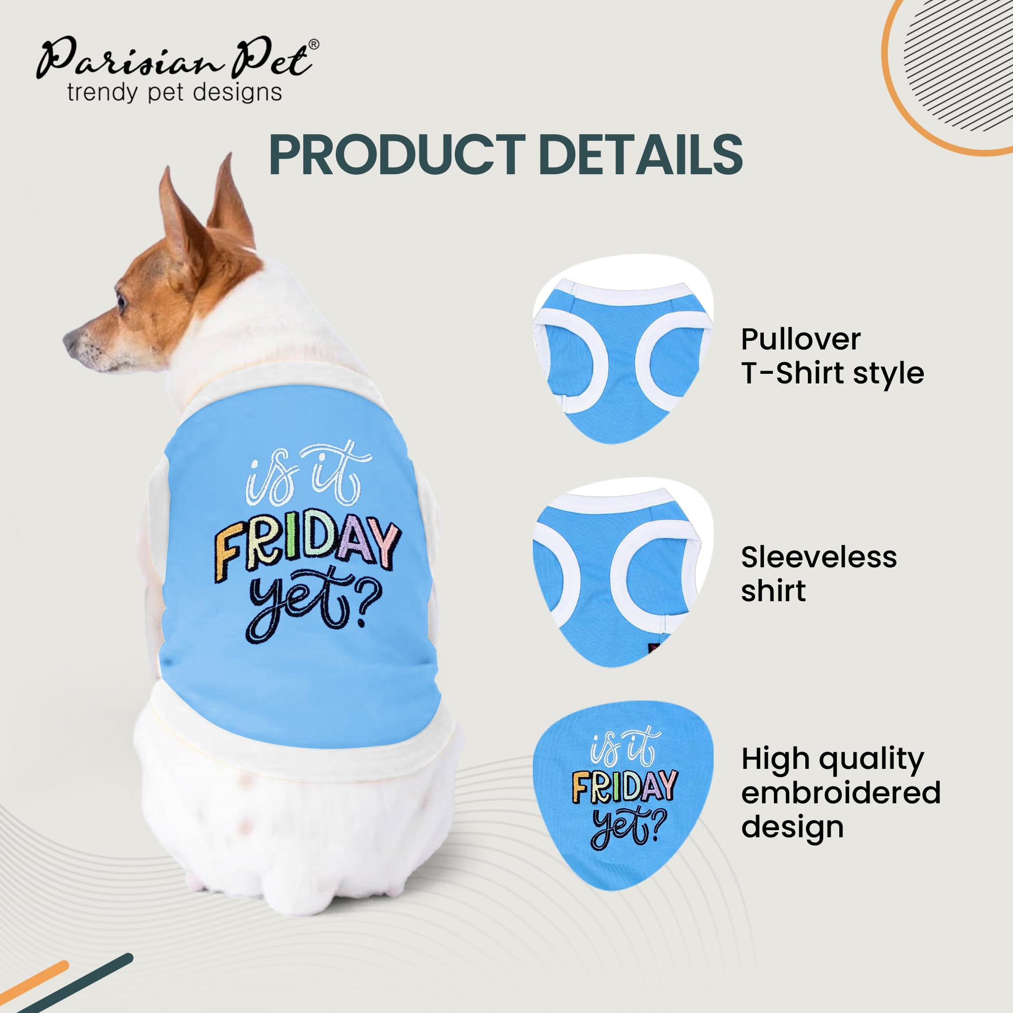 Camiseta con más de 80 diseños bordados de Parisian Pet para diversas ocasiones.