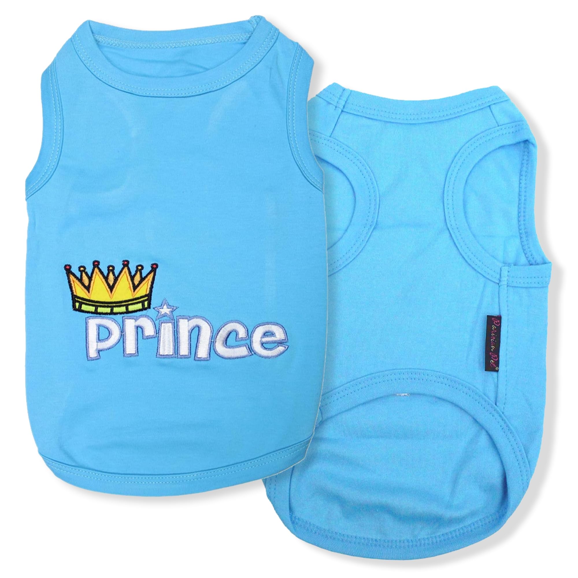 Camiseta Parisian Pet con bordado Príncipe para paseos elegantes.