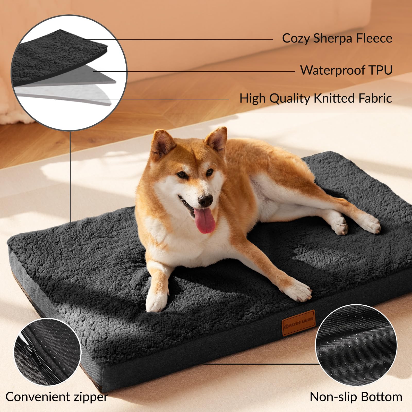 Patas Lague cama ortopédica con funda impermeable lavable para uso diario.