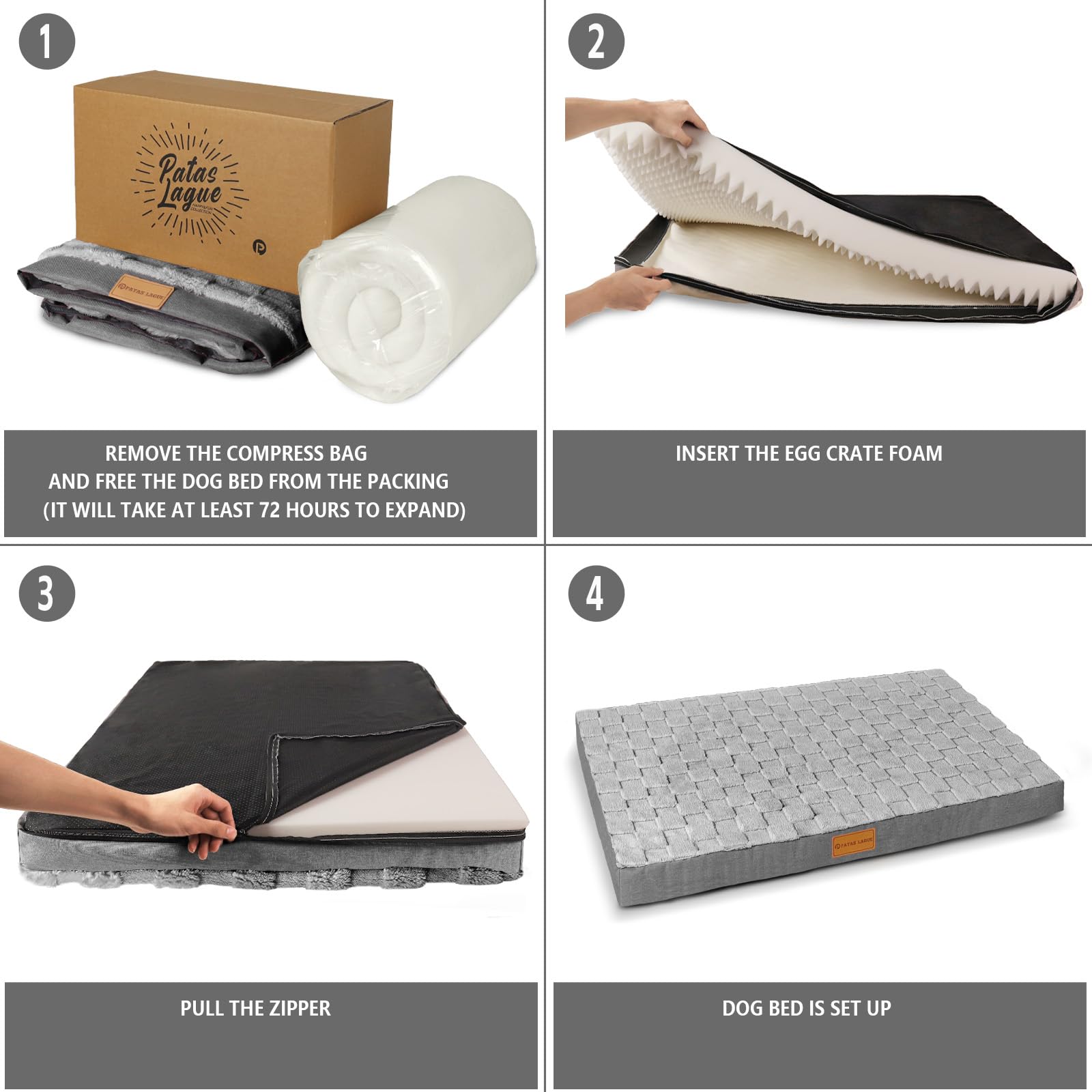 Patas Lague instrucciones de cuidado simples para funda lavable.