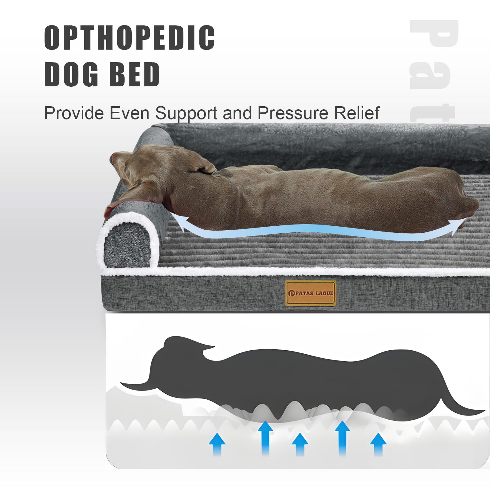 Patas Lague diseño en L para cama de perro, apoyo para cabeza y cuello