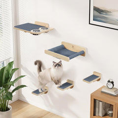 PATHOSIO PETS estanterías murales para gatos en pino natural, ahorro de espacio y estilo.