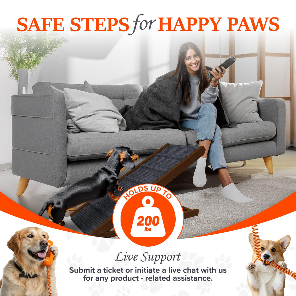 PATHOSIO PETS rampa para sofá con alfombra gris suave y superficie amplia